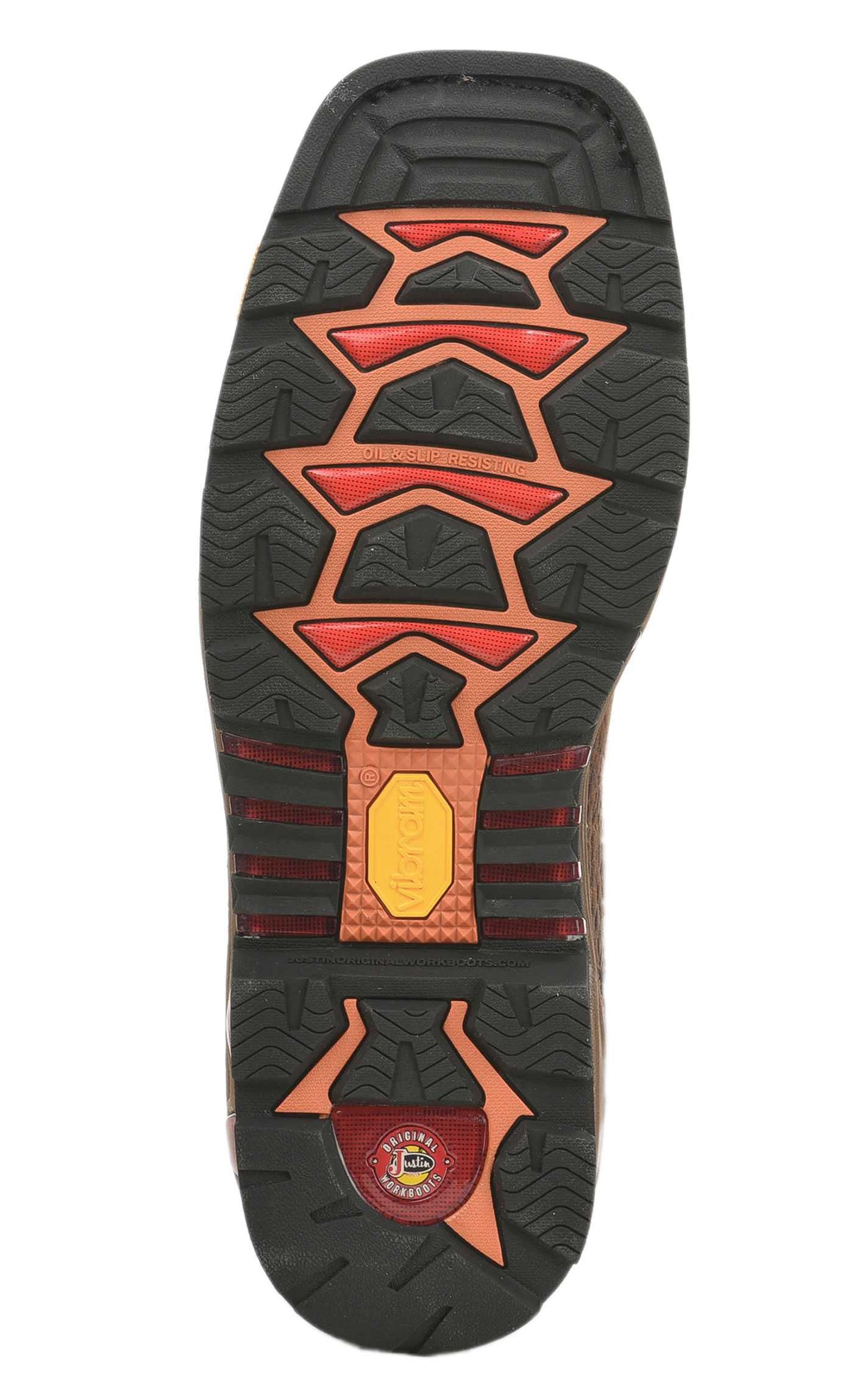 Justin Men's Vibram Commander X5 Roughneck Chestnut and Red Waterproof Square Steel Toe Work Boot - Image 1