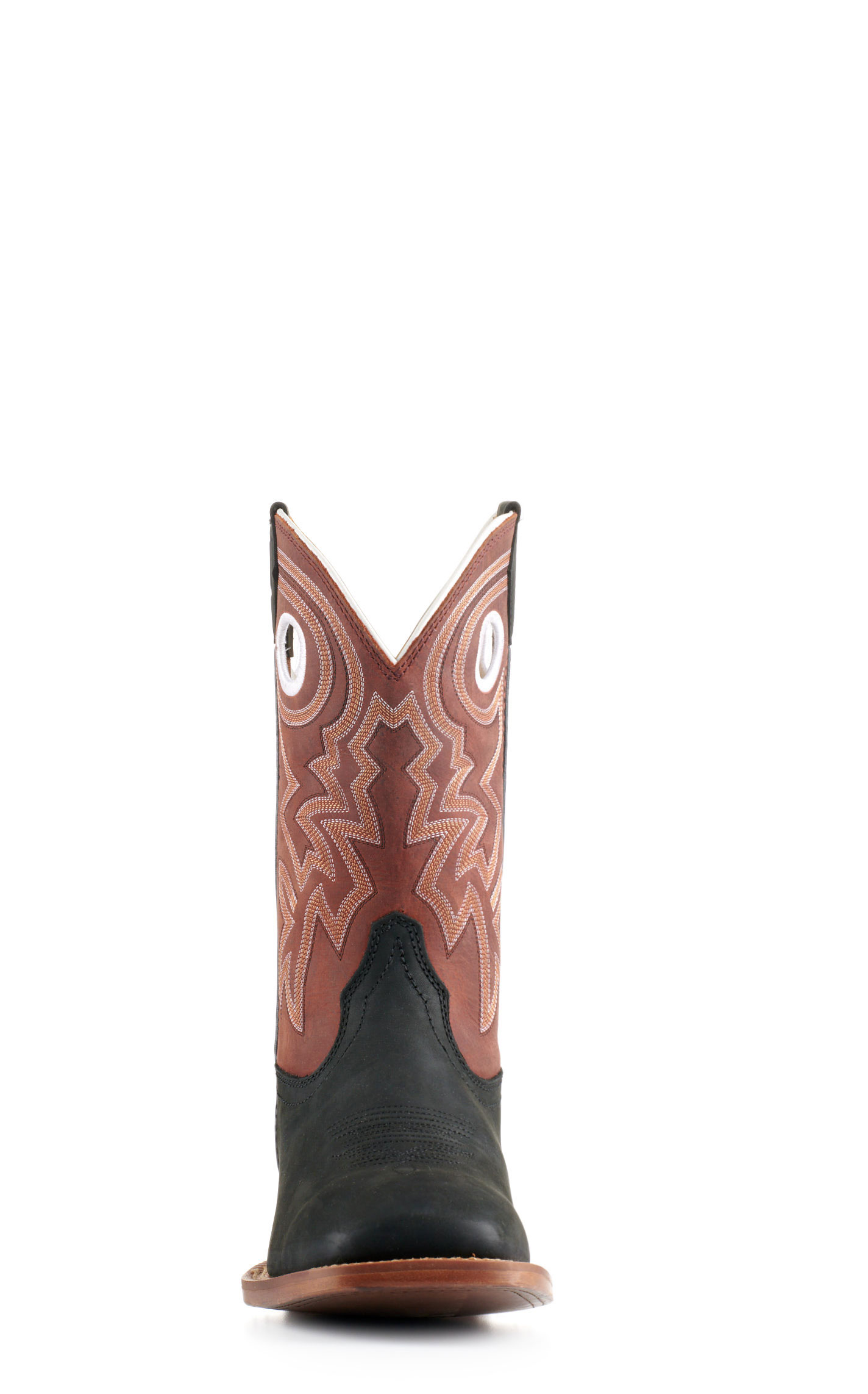 Justin Men's Frontier Tuf Black and Red Wide Square Toe Cowboy Boots - Image 1