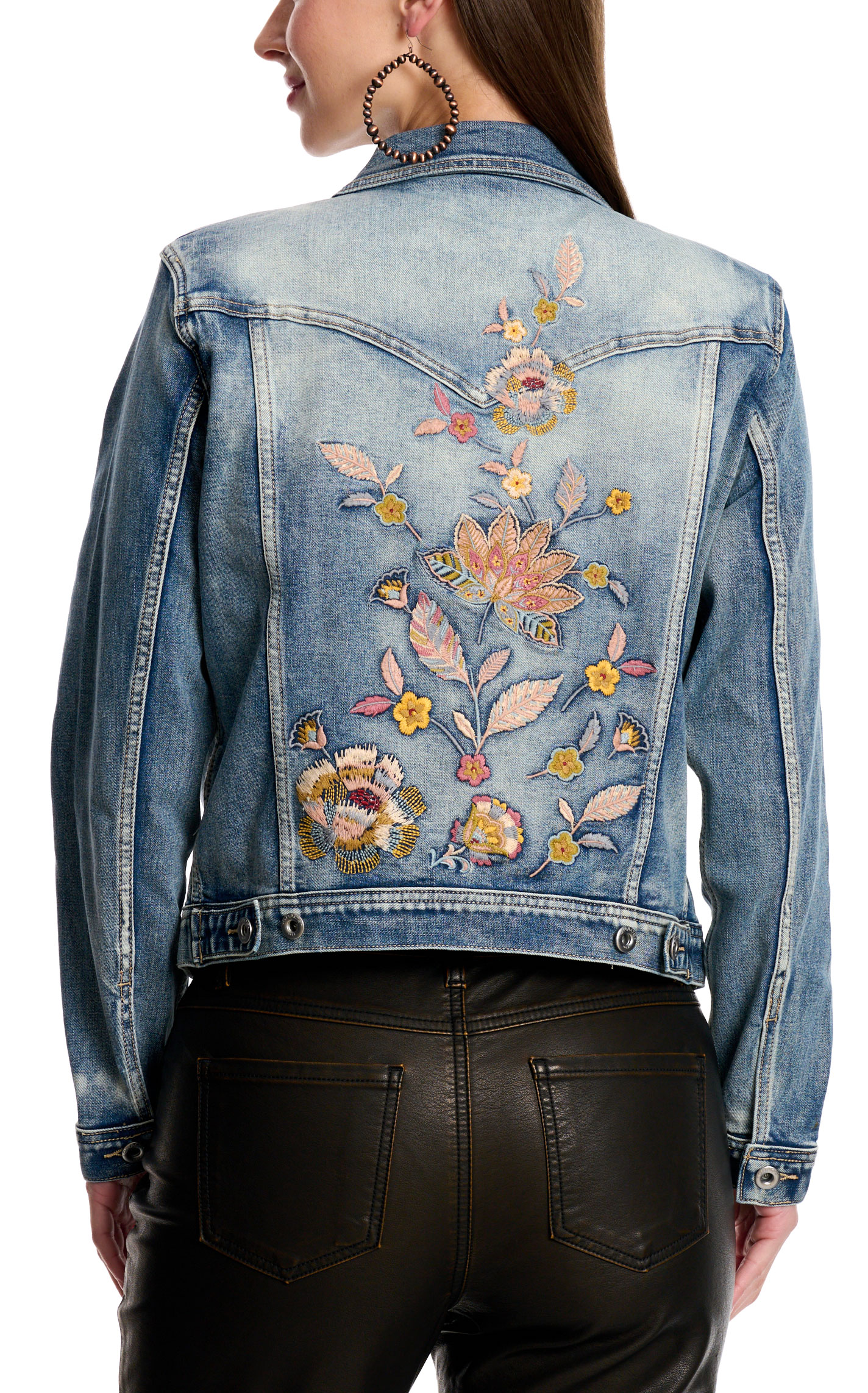 Grace in LA Women's Light Wash Floral Embroidered Jacket - Image 1