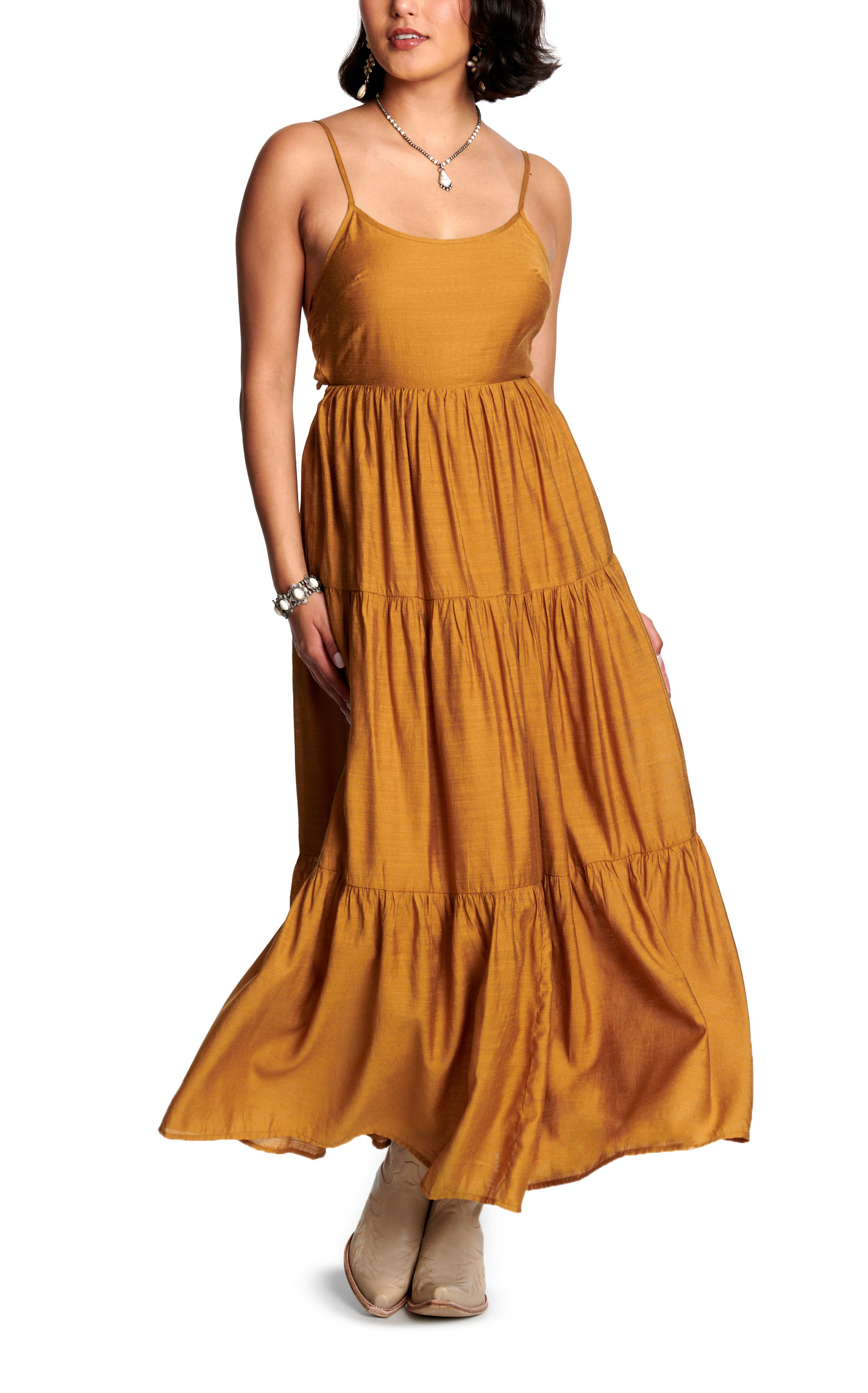 Yura Women's Camel Bow Back Tiered Maxi Dress - Image 1
