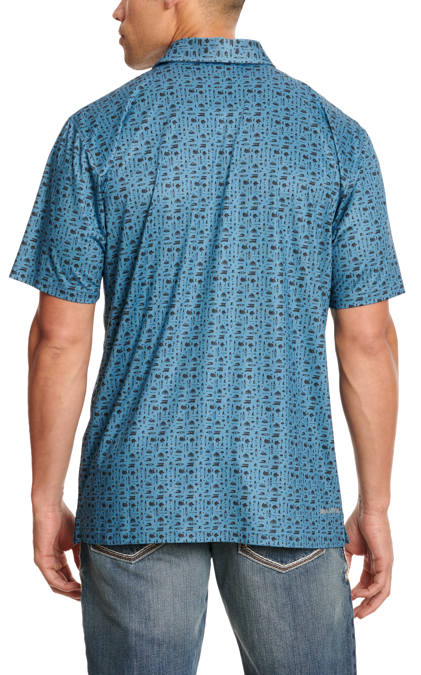 Ariat Men's Charger 2.0 Slate Blue & Black Outdoor Print Short Sleeve Polo Shirt - Image 1
