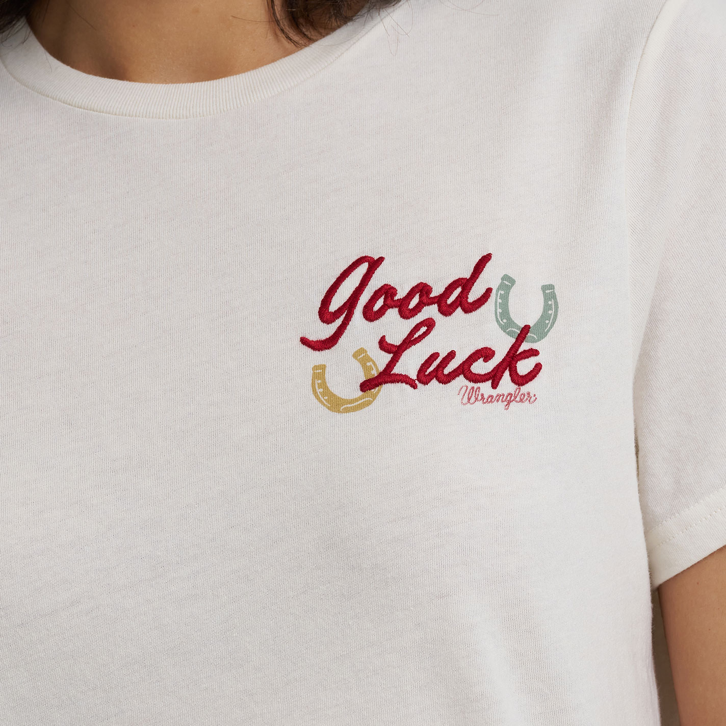 Wrangler Retro Women's White Good Luck Logo T-Shirt - Image 2