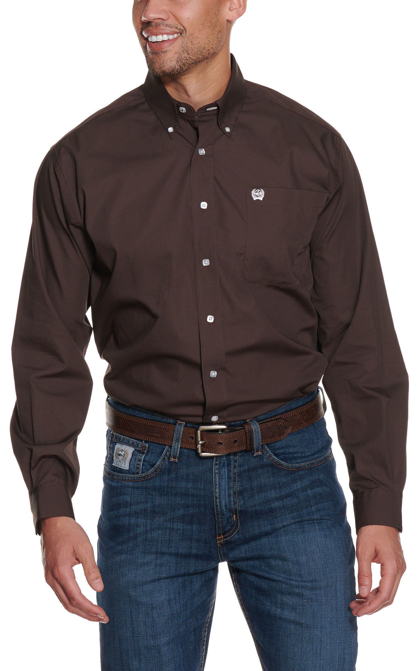 Cinch Men's Solid Brown Long Sleeve Western Shirt - Image 1