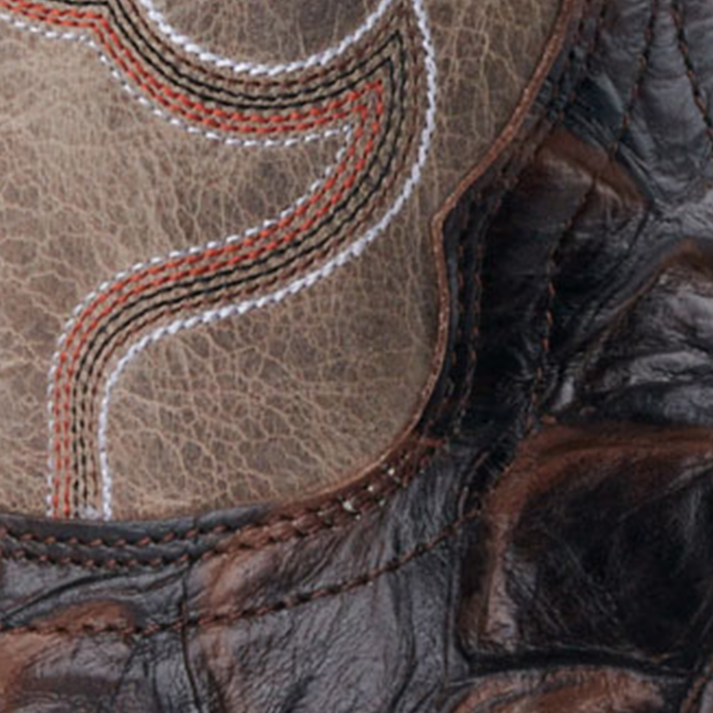 Cavender's Men's Intrepid Medium Brown Pirarucu Print and Oryx Wide Square Toe Cowboy Boots - Image 1