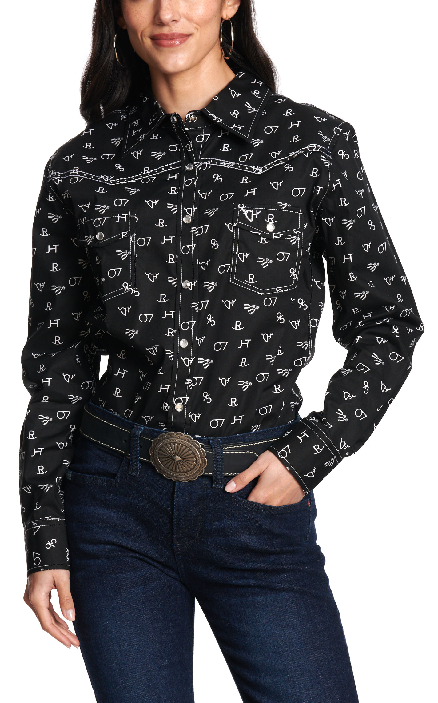 Cowgirl Hardware Women's Black Branding Irons Western Shirt - Image 1