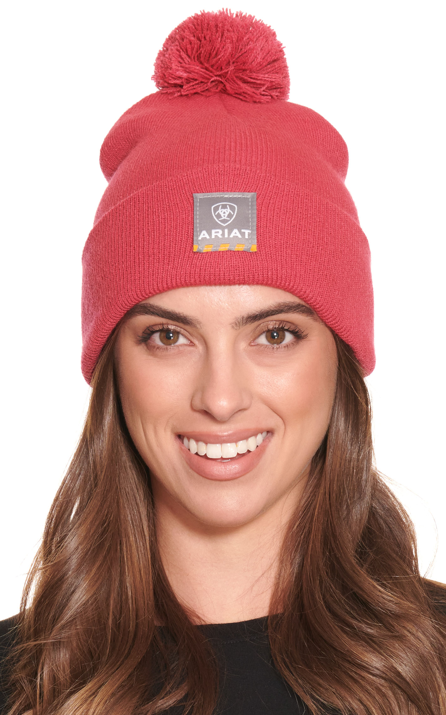 Ariat Women's Rebar Crab-Apple Rich Pink Pom Beanie - Image 1
