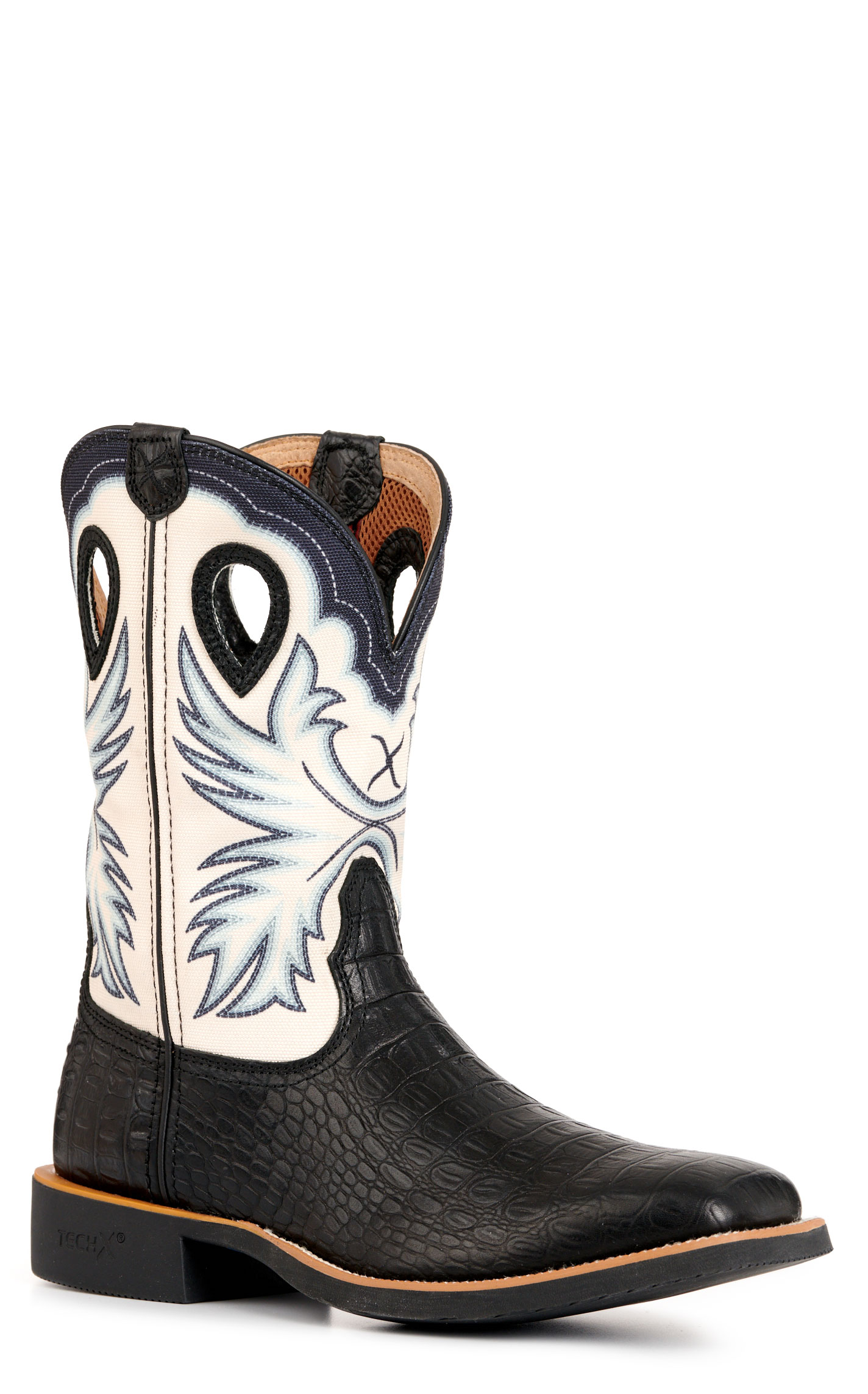 Twisted X Men's Tech X Black Caiman Print and Bone Wide Square Toe Cowboy Boots - Image 1