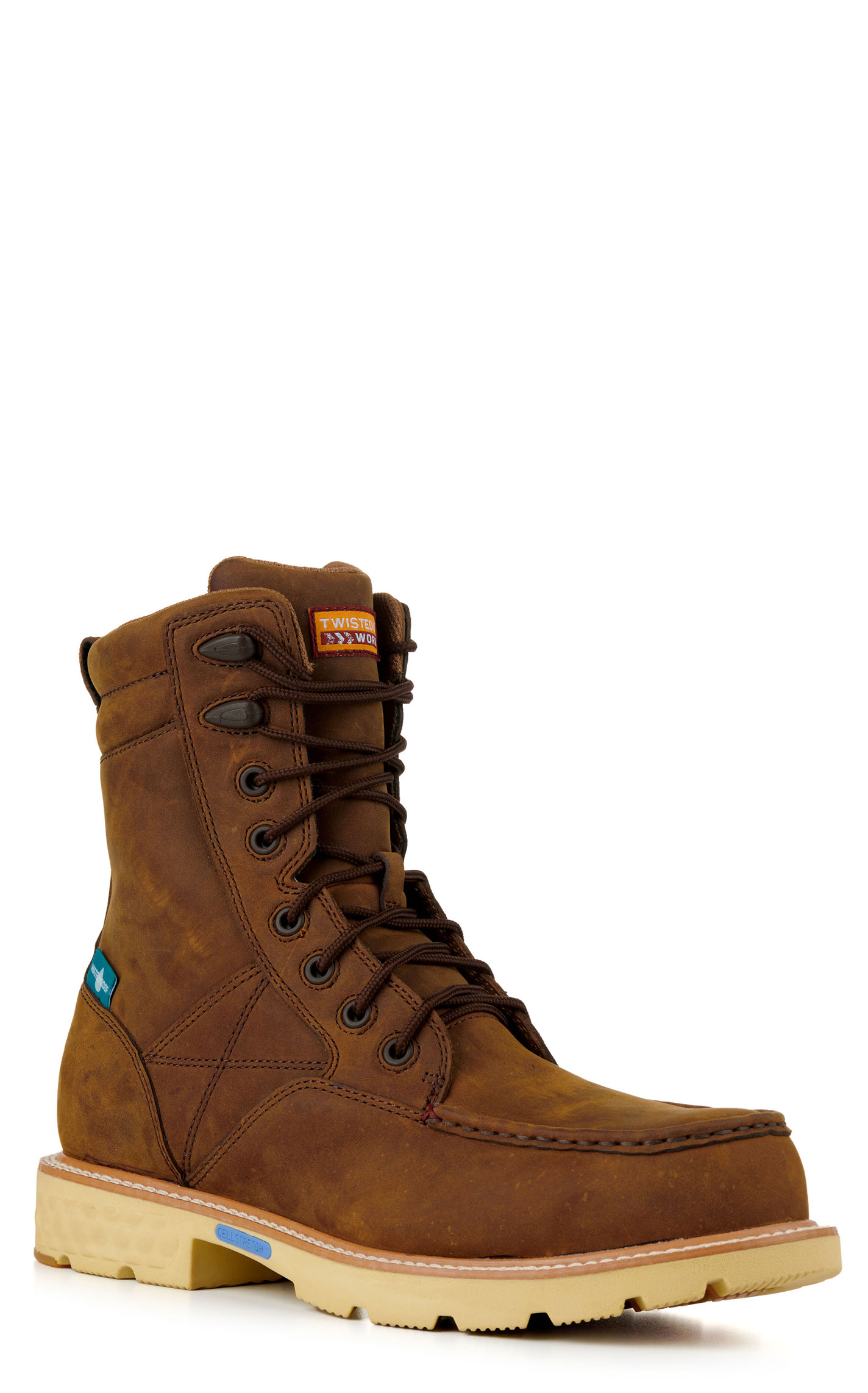 Twisted X Men's Distressed Saddle Tan CellStretch Waterproof Round Nano Composite Toe 8\