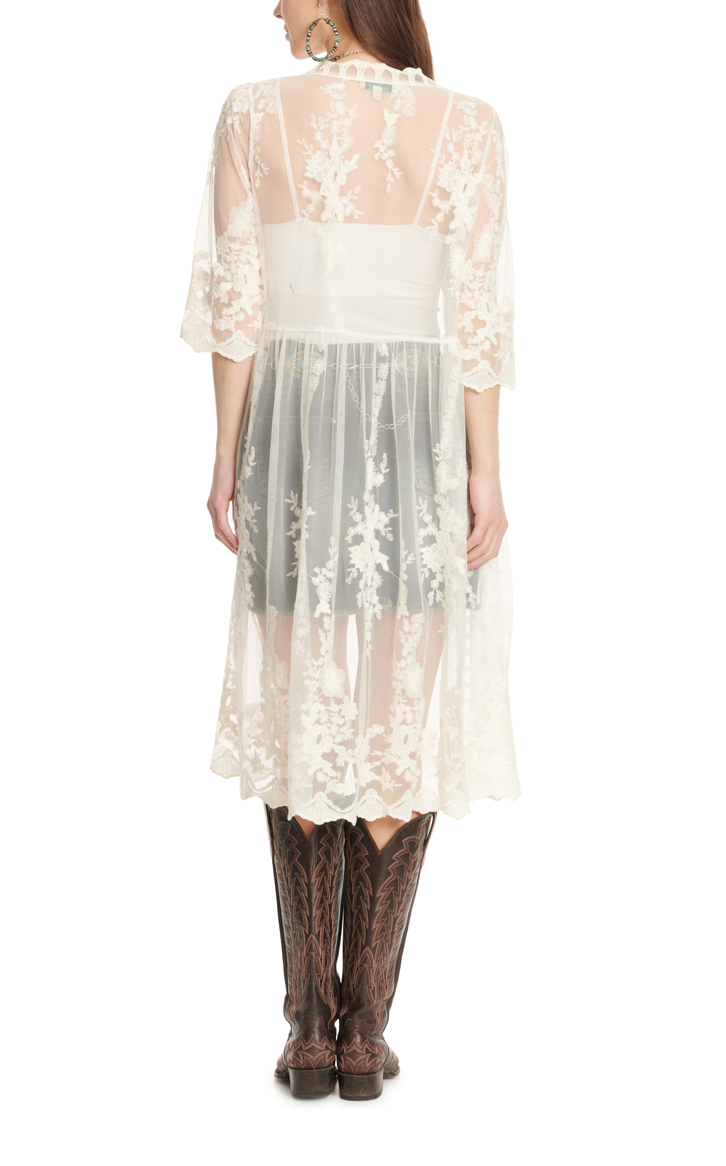 Rockin' C Women's White Lace Duster Kimono - Image 1