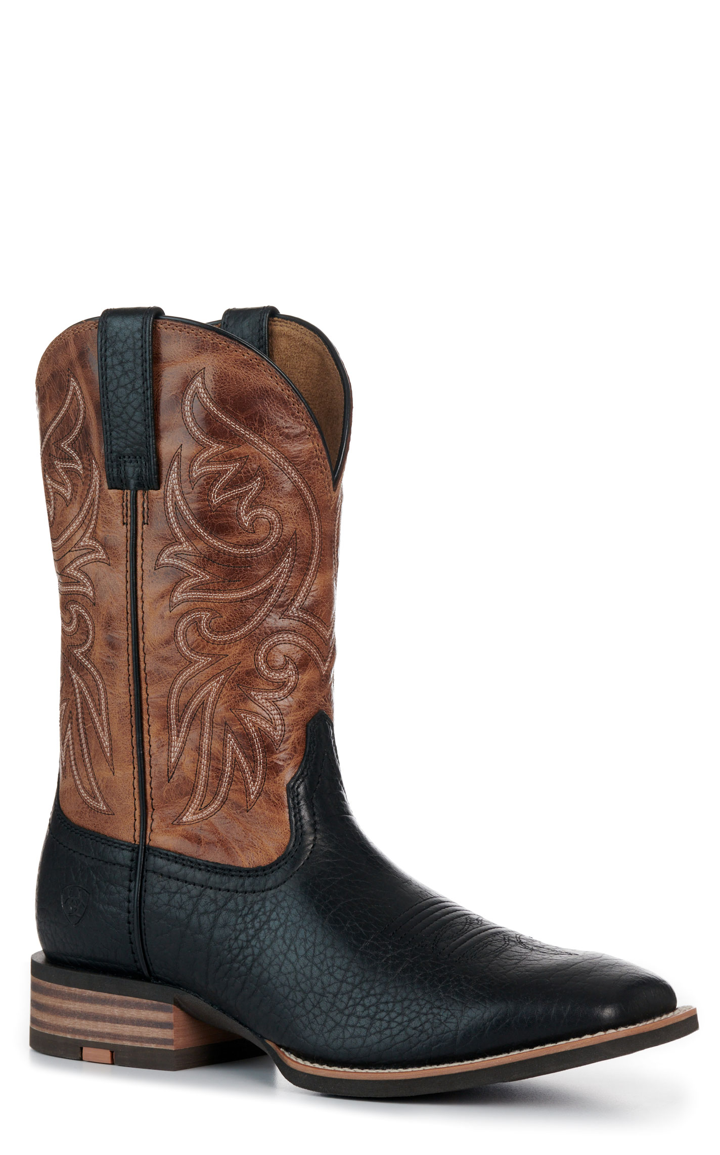 Ariat Men’s Black Adobe & Dark Tan Slingshot Wide Square Toe Cowboy Boots - Image 1