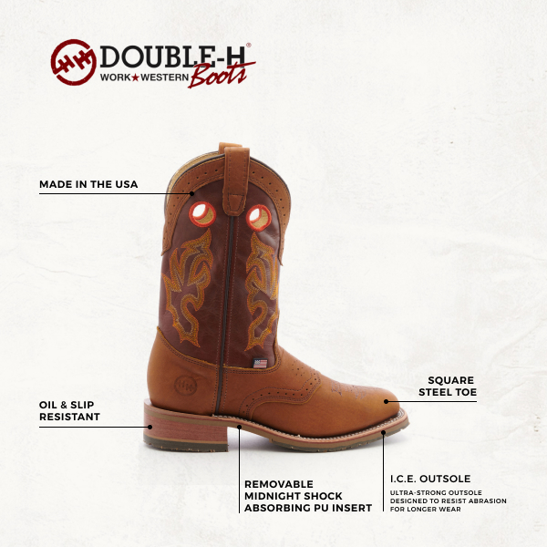 Double H Men's Mickey ICE Peanut Bison Wide Square Steel Toe Work Boot - Image 1