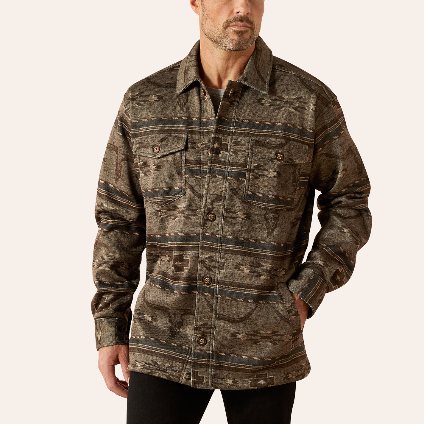 Ariat Men's Caldwell Beige Aztec Print Shirt Jacket - Image 1
