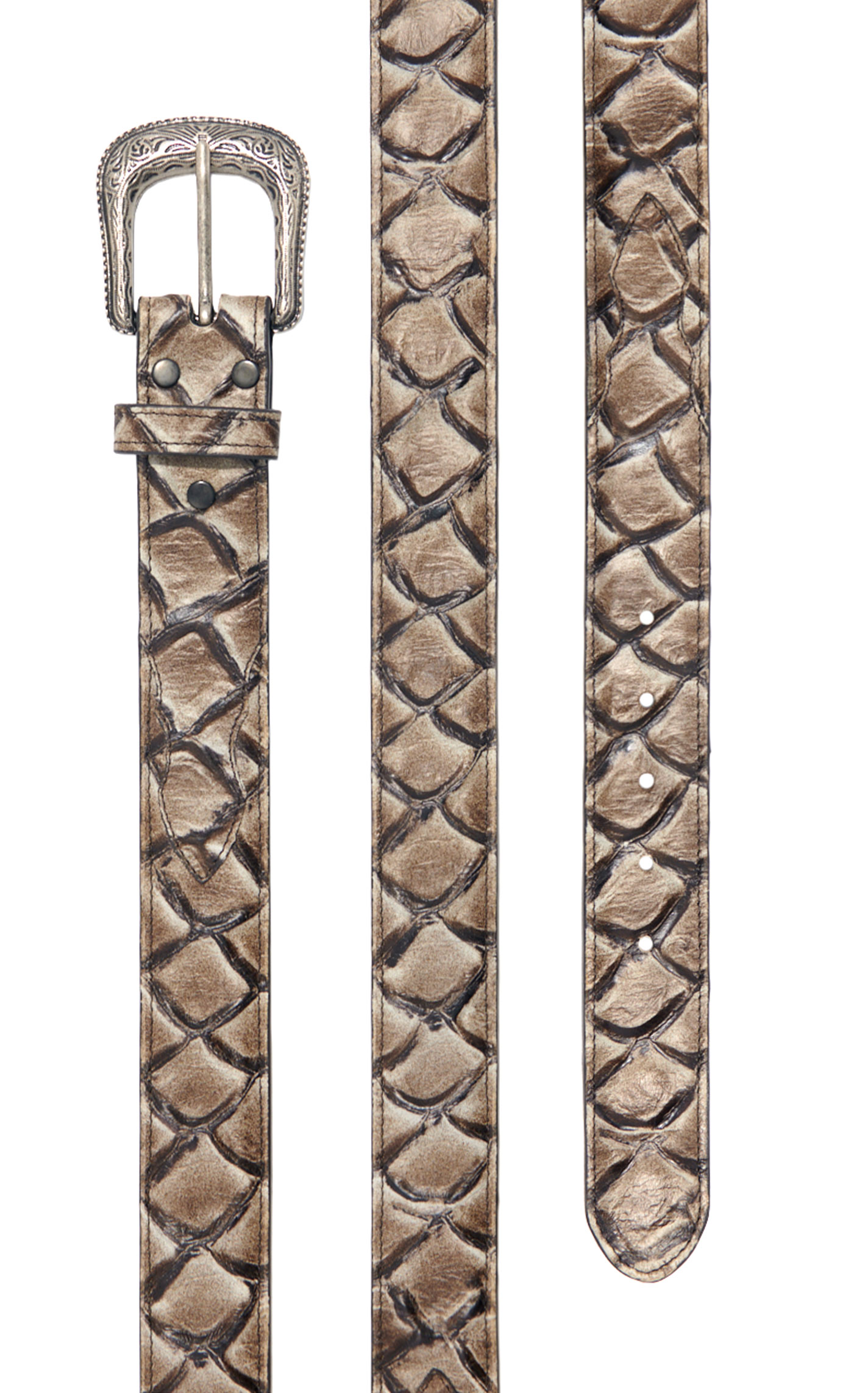 Cavender's Men's Taupe & Black Pirarucu Print Belt - Image 1