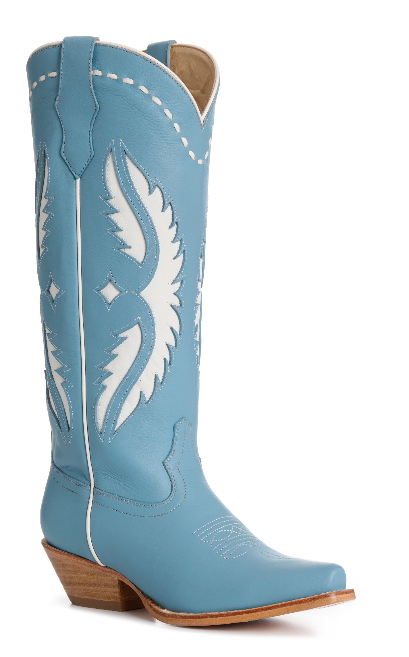 Rockin' C Women's Light Blue & White Inlay Leather Snip Toe Cowboy Boots - Image 1