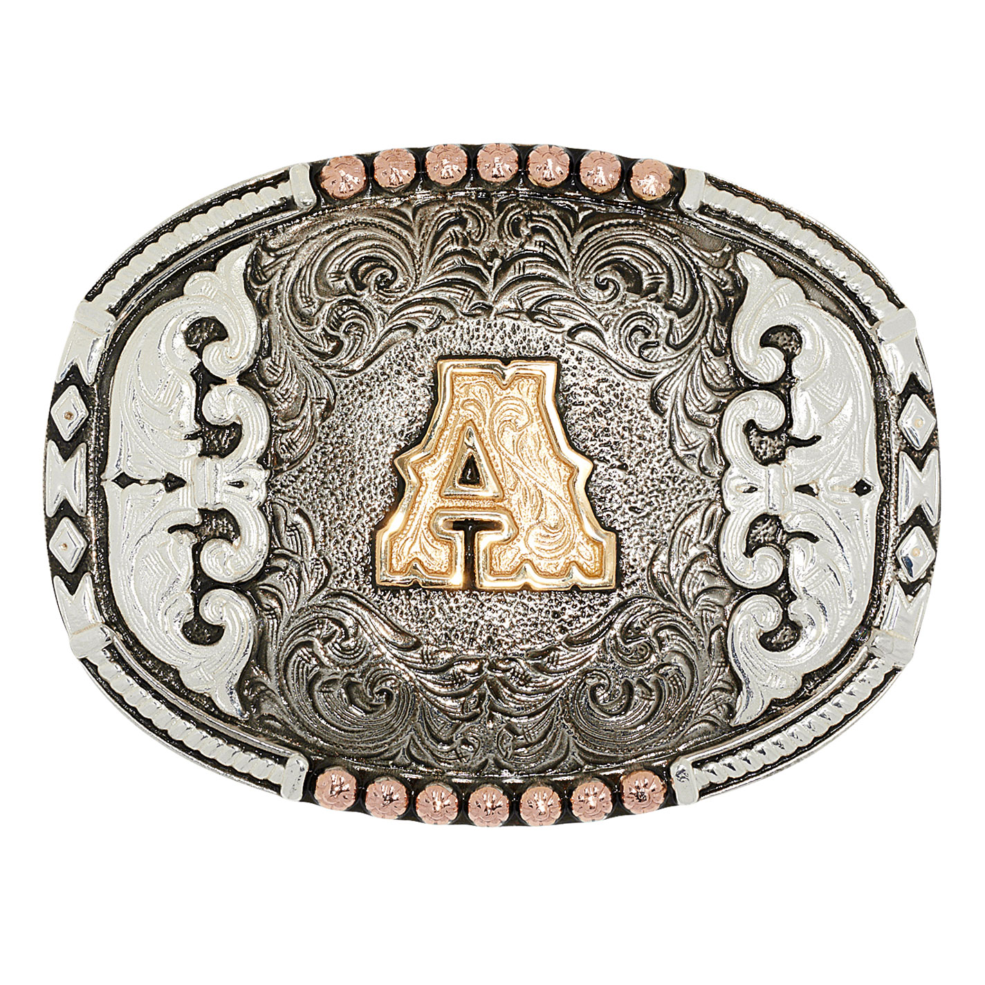 Crumrine Two-Tone Oval Initial A Western Belt Buckle - Image 1