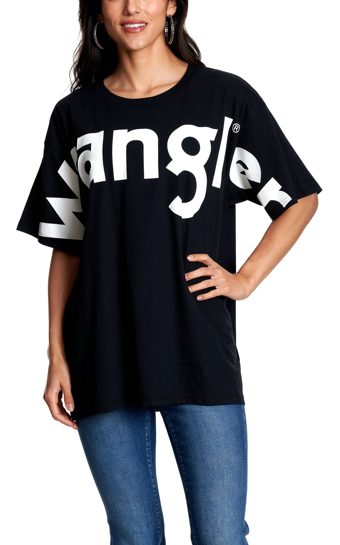 Wrangler Women’s Black Oversized Logo Graphic T-Shirt - Image 1