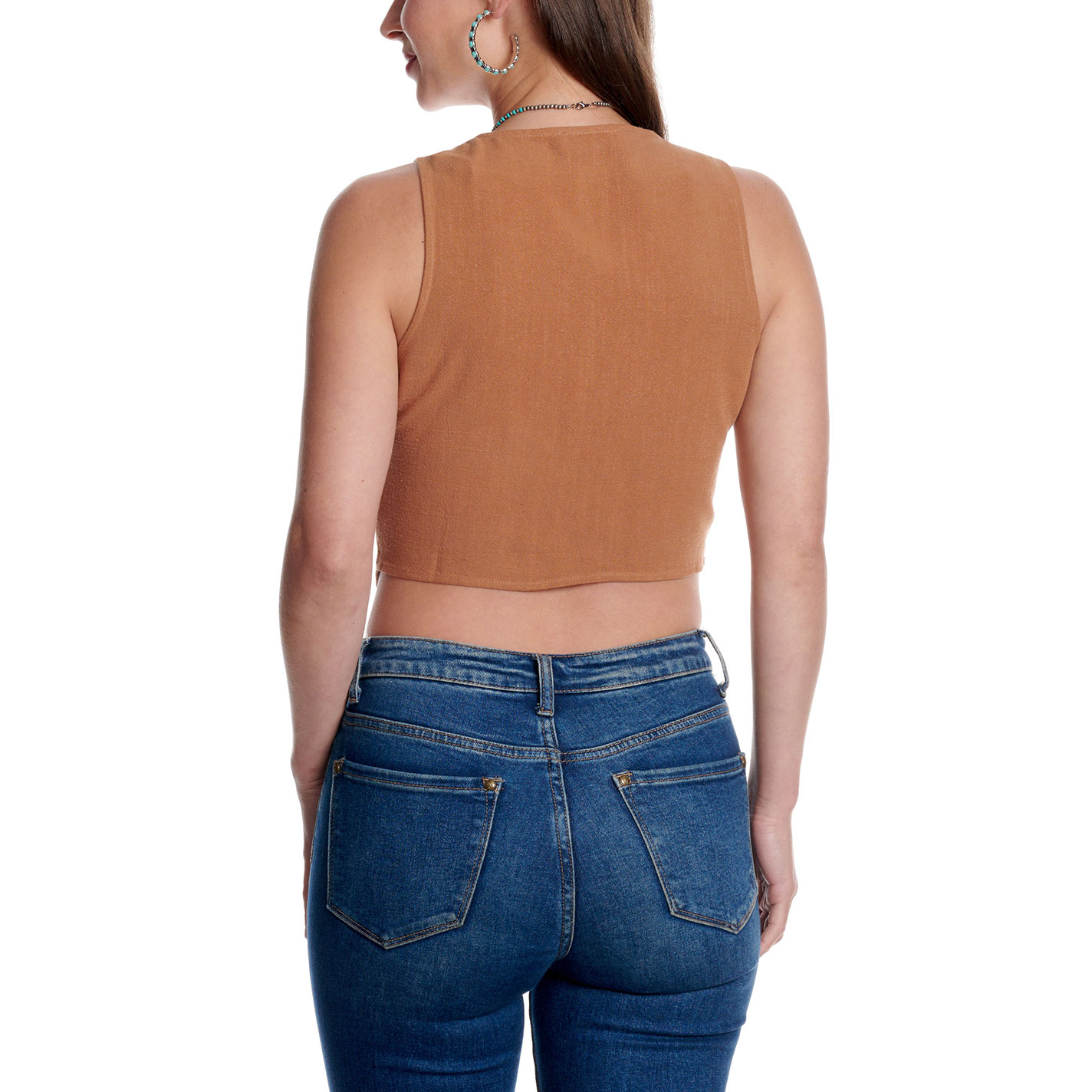 HYFVE Women's Caramel Brown Button Front Cropped Vest - Image 1