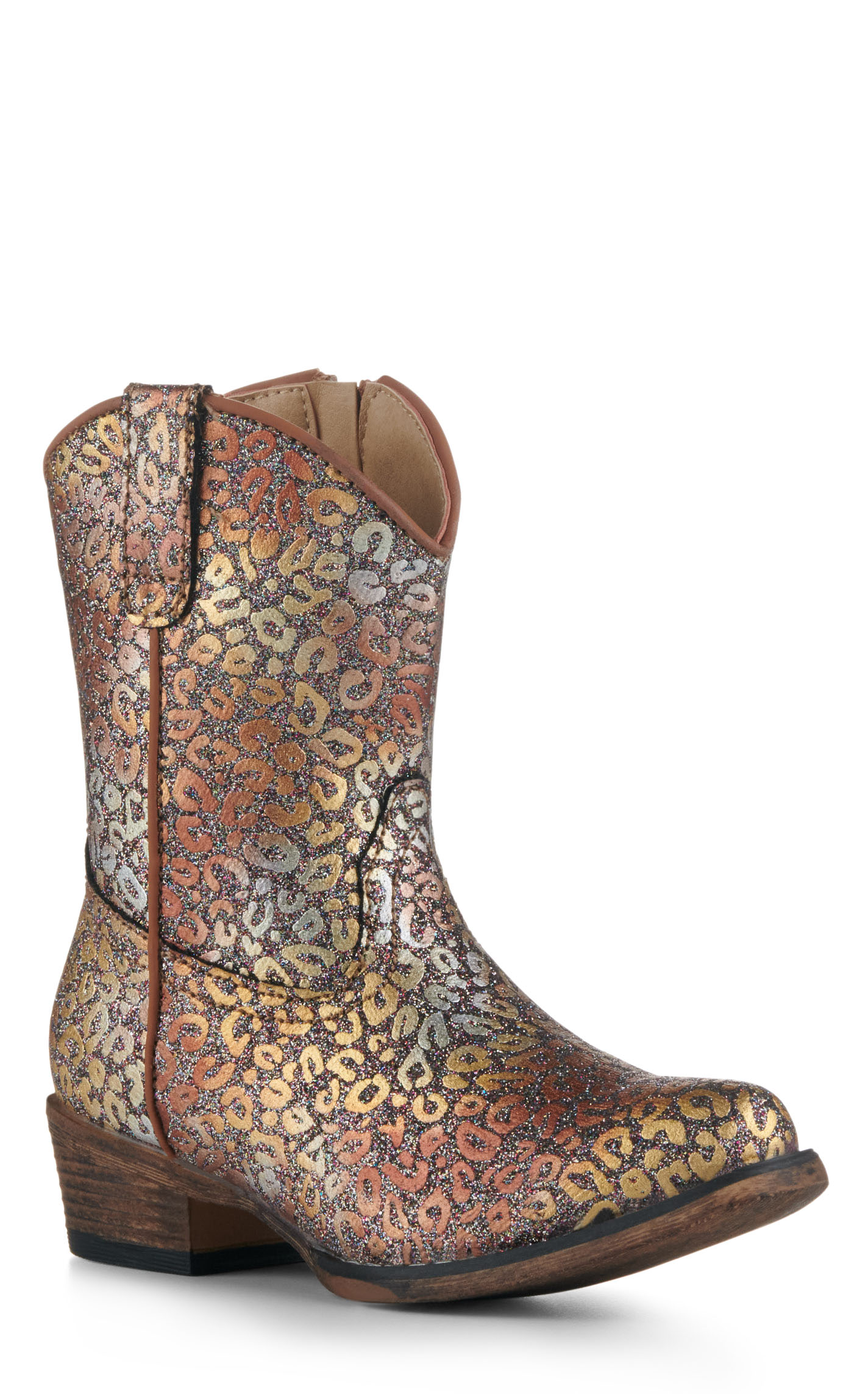Roper Toddler Riley Multi-Colored Leopard with Glitter Snip Toe Cowboy Boots - Image 1