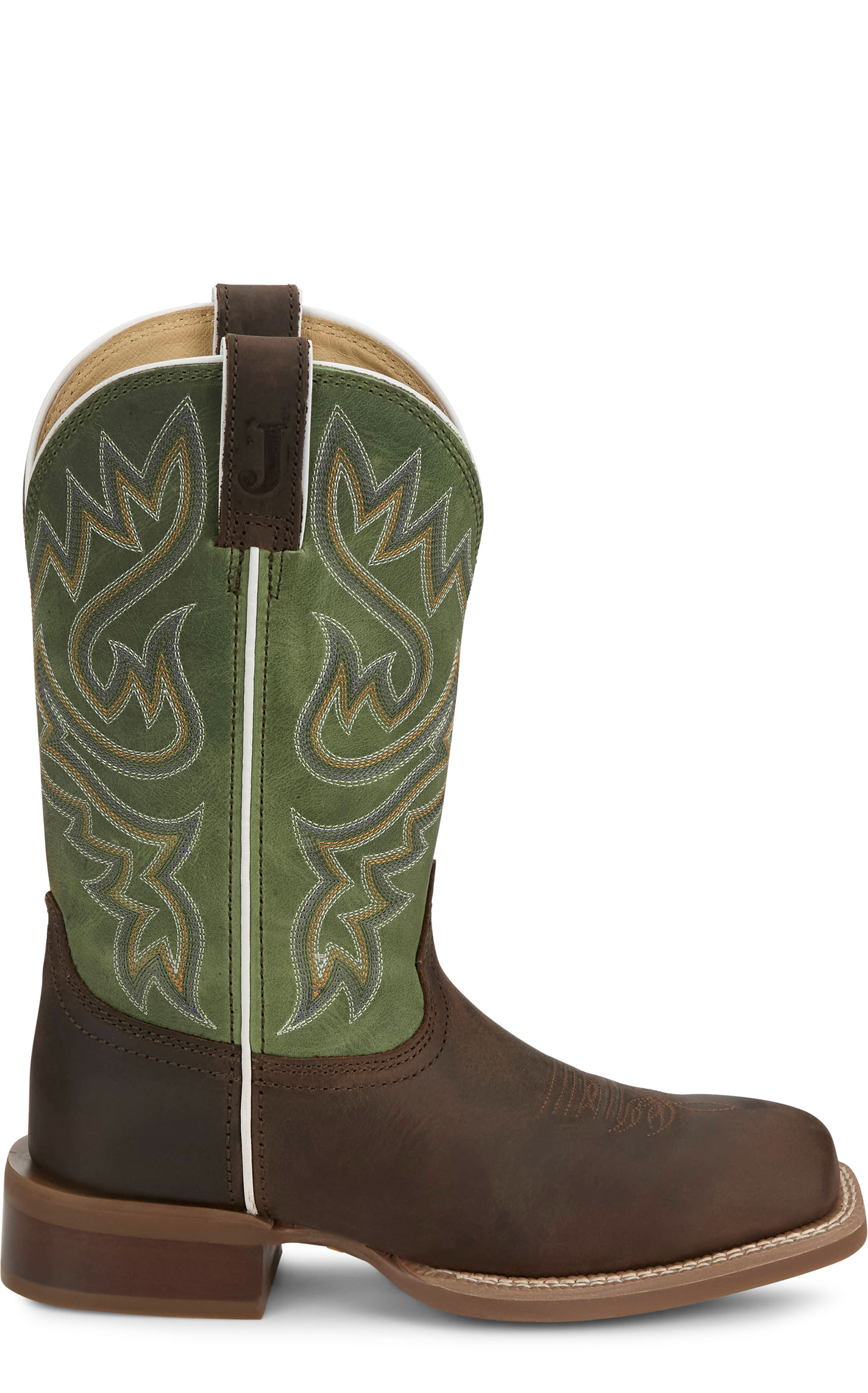 Justin Women’s Frontier Collection Brown & Green Wide Square Toe Boots - Image 1