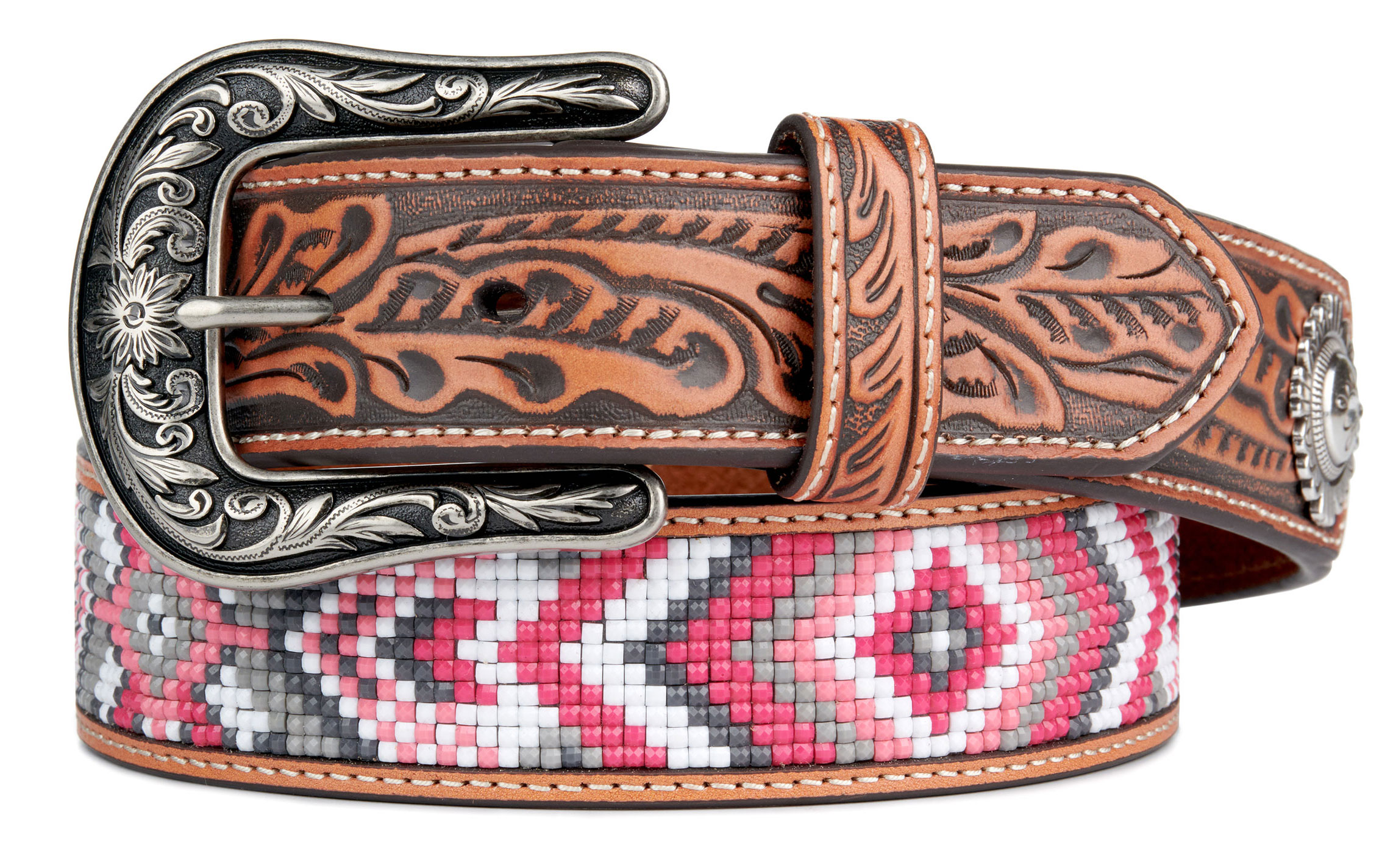 Angel Ranch Women's Shades of Pink Beaded Inlay Western Belt - Image 1