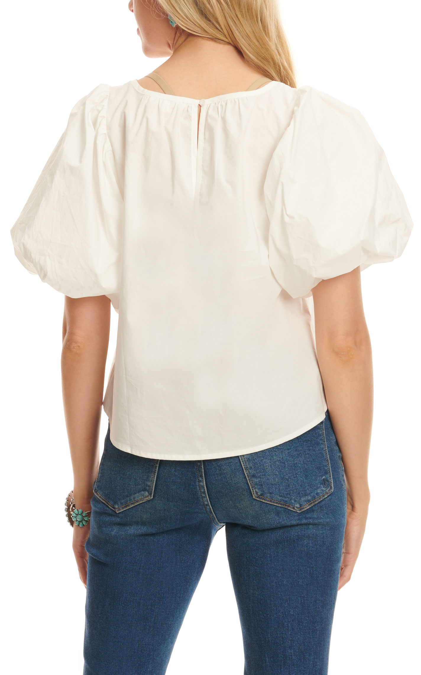 Newbury Kustom Women's White Renaissance Lace Front Short Puff Sleeve Top - Image 1