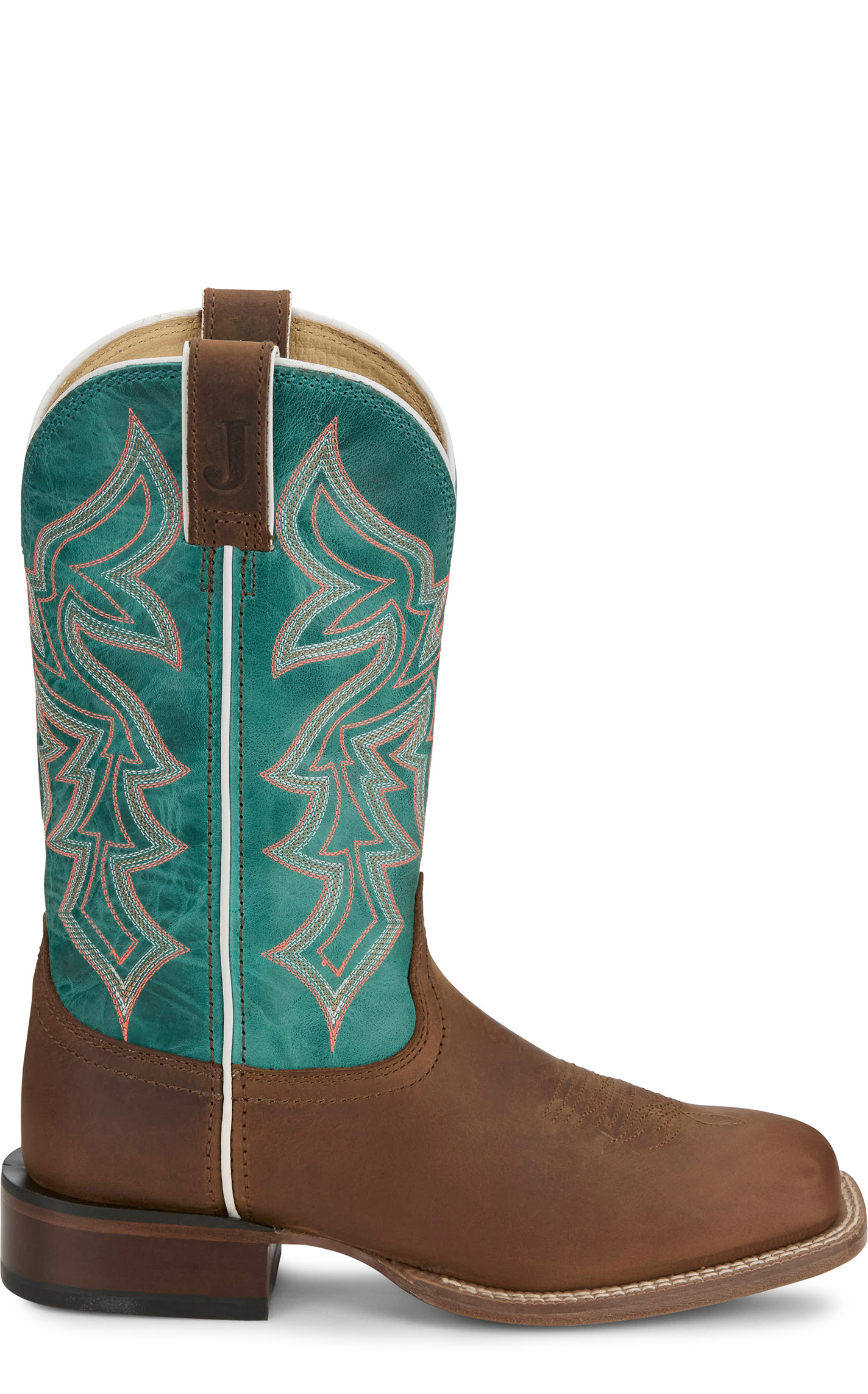 Justin Women's Frontier Collection Brown & Teal Wide Square Toe Boots - Image 1