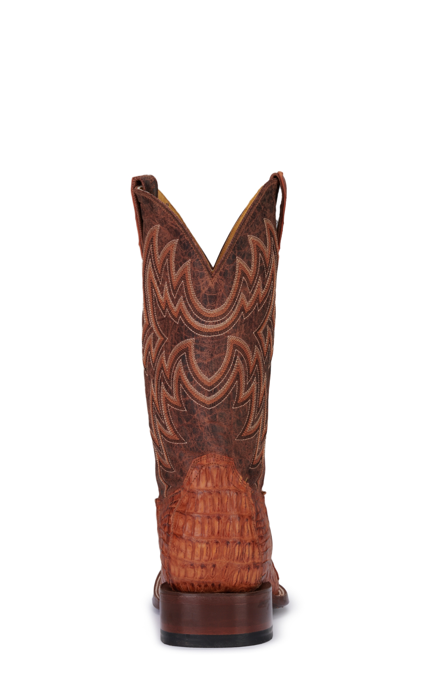 Cavender's Men's Cognac and Peanut Reverse Caiman Tail Wide Square Toe Exotic Cowboy Boot - Image 1