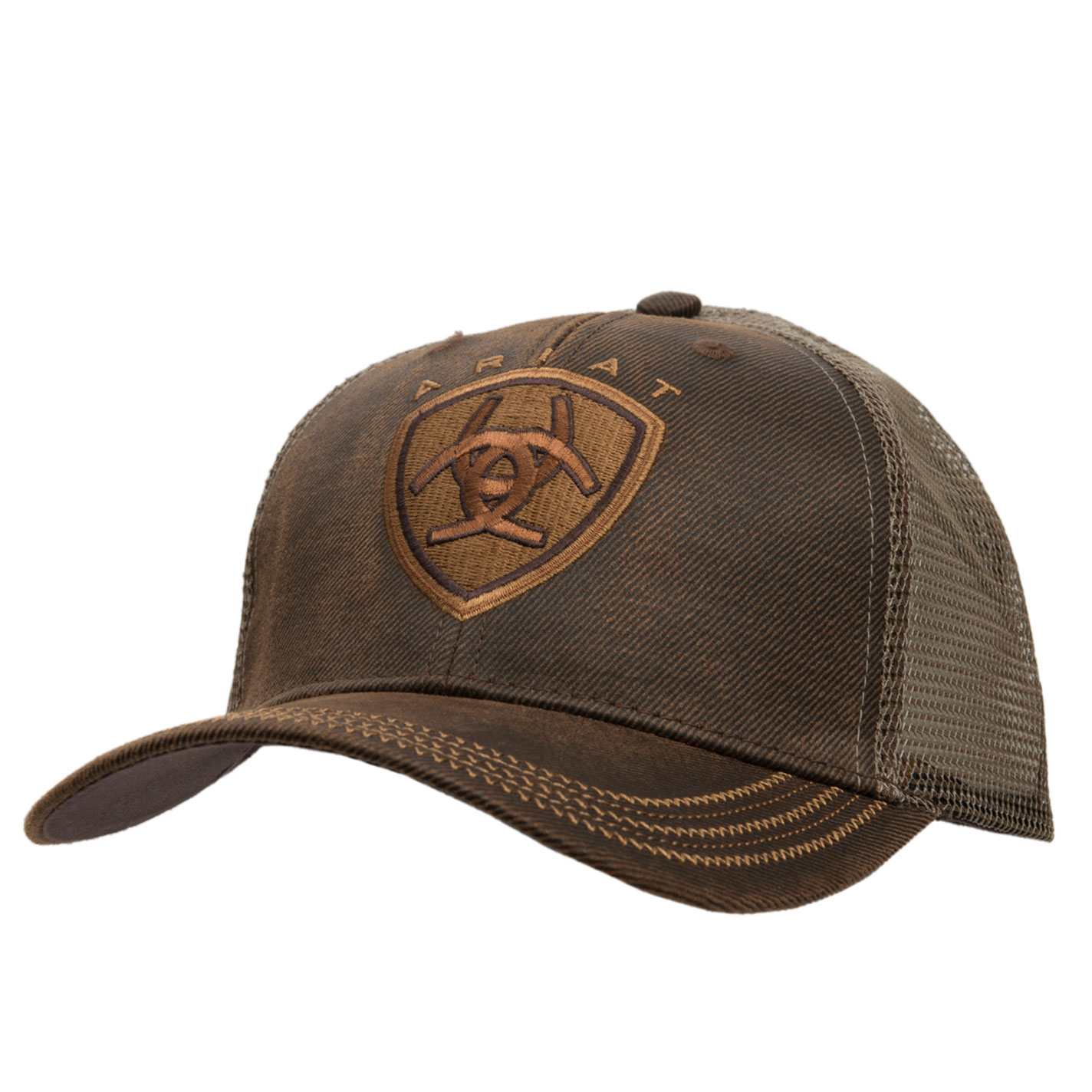 Ariat Brown Oilskin with Mesh Back Logo Velcro Back Cap - Image 1