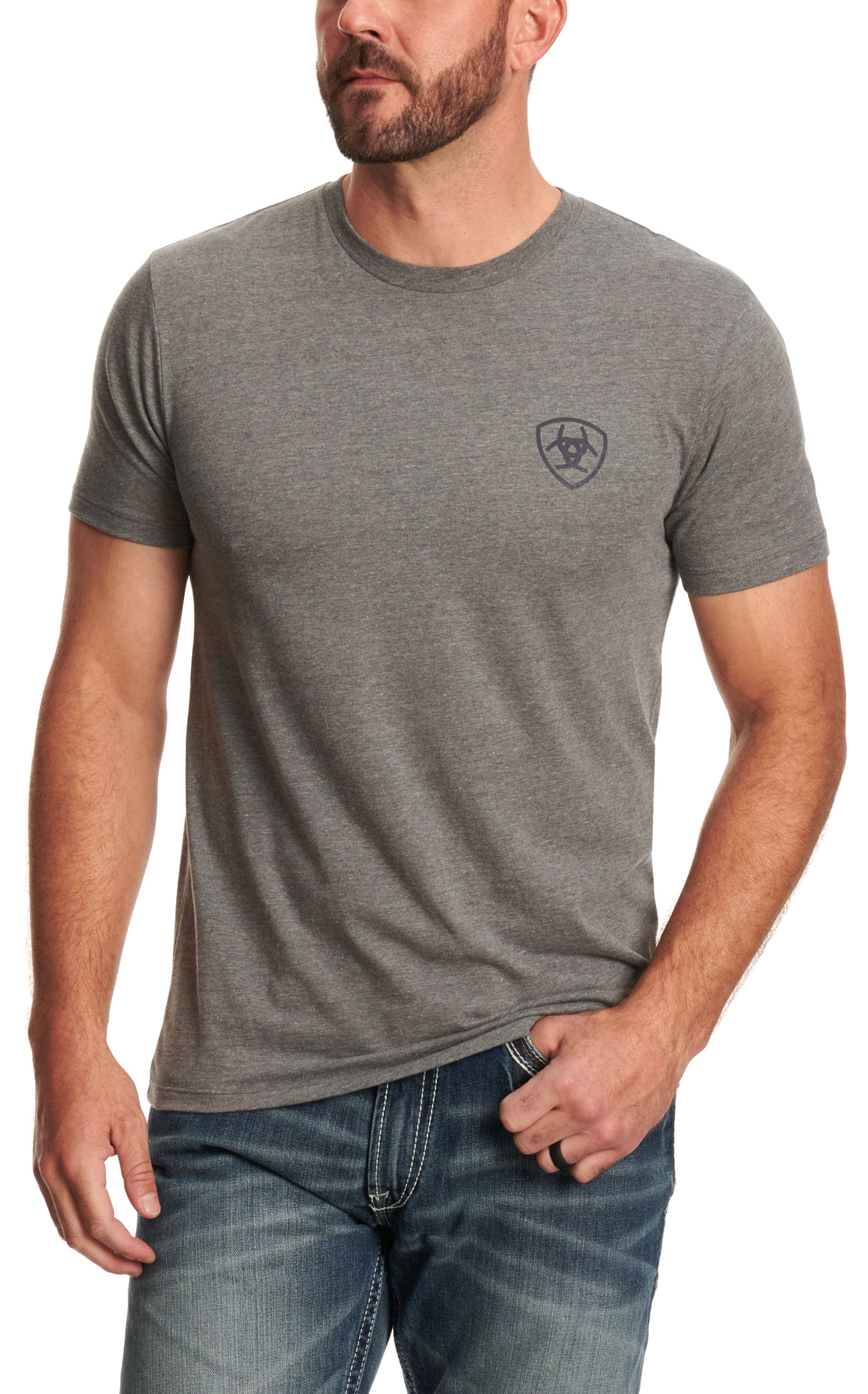 Ariat Men's Gray Aztec Longhorn Skull Logo Graphic T-Shirt - Image 1