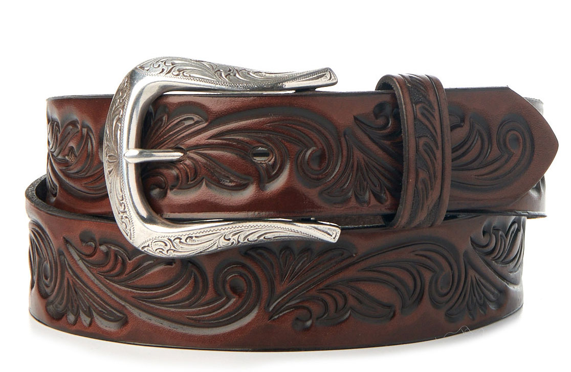 Ariat Women's Brown Embossed Leather with Silver Buckle Belt - Image 1
