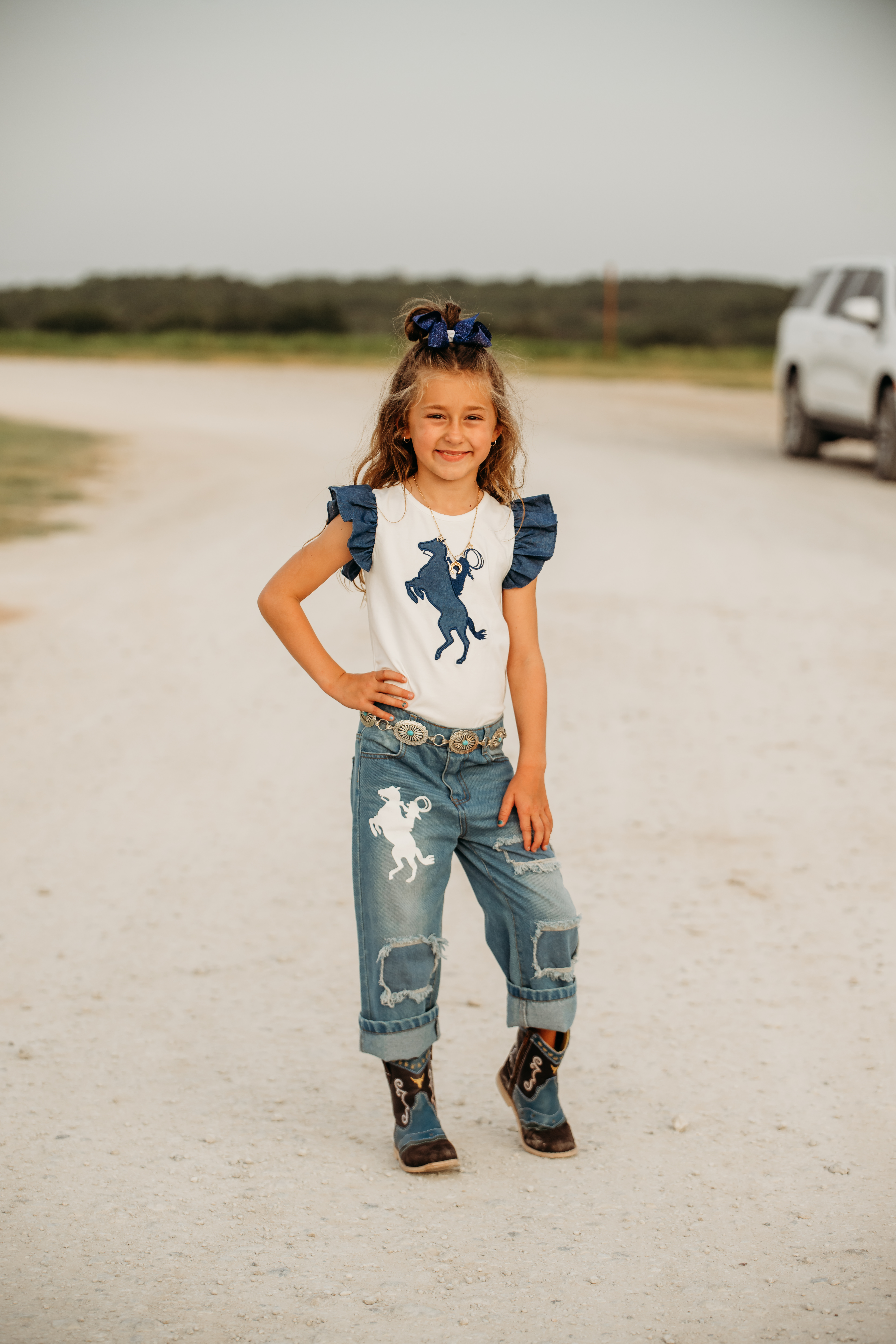 Shea Baby Toddler Girl's Distressed Patch Capri Pants - Image 1