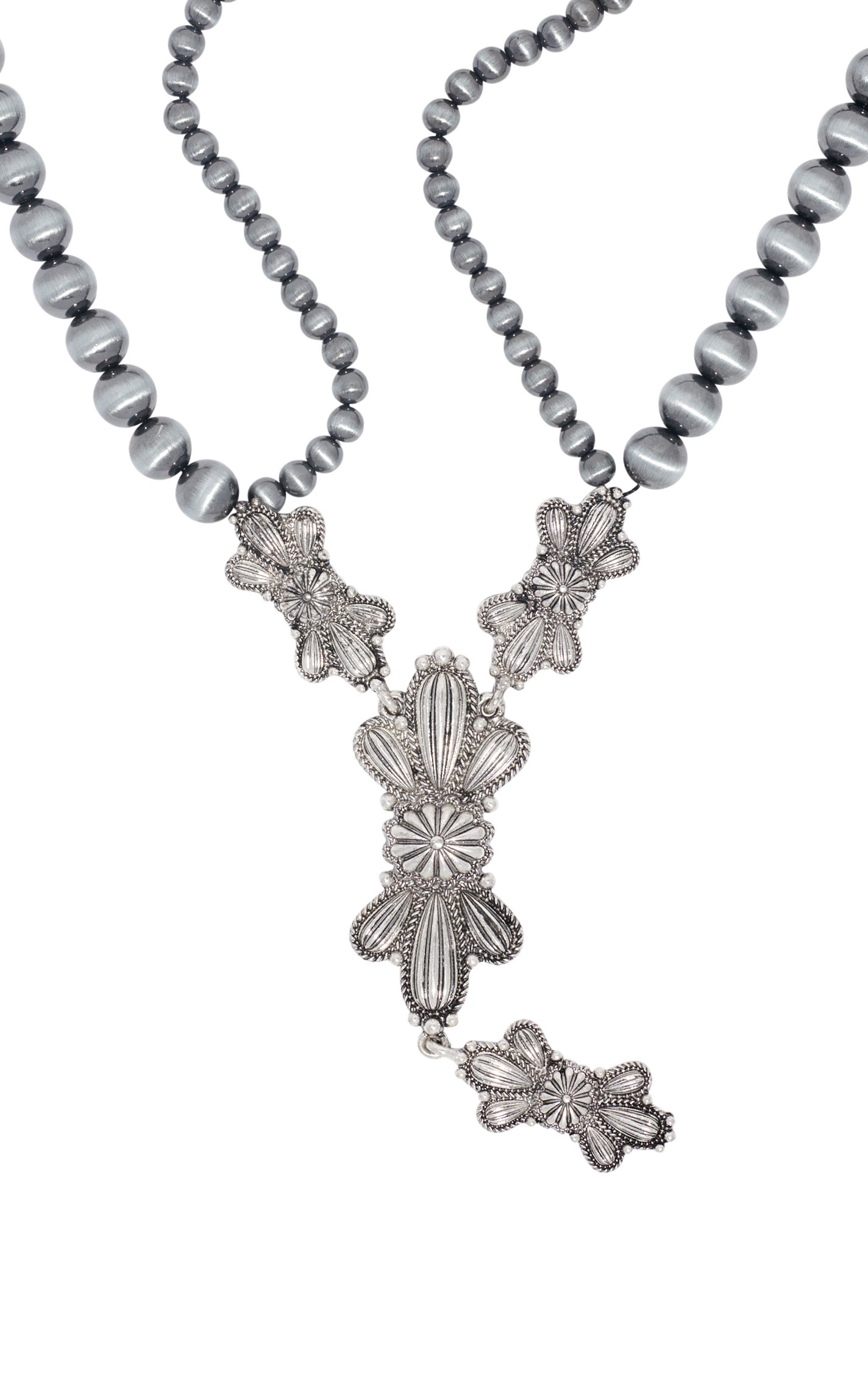 806 by Pink Panache Silver Butterfly Concho Beaded Y Necklace - Image 2