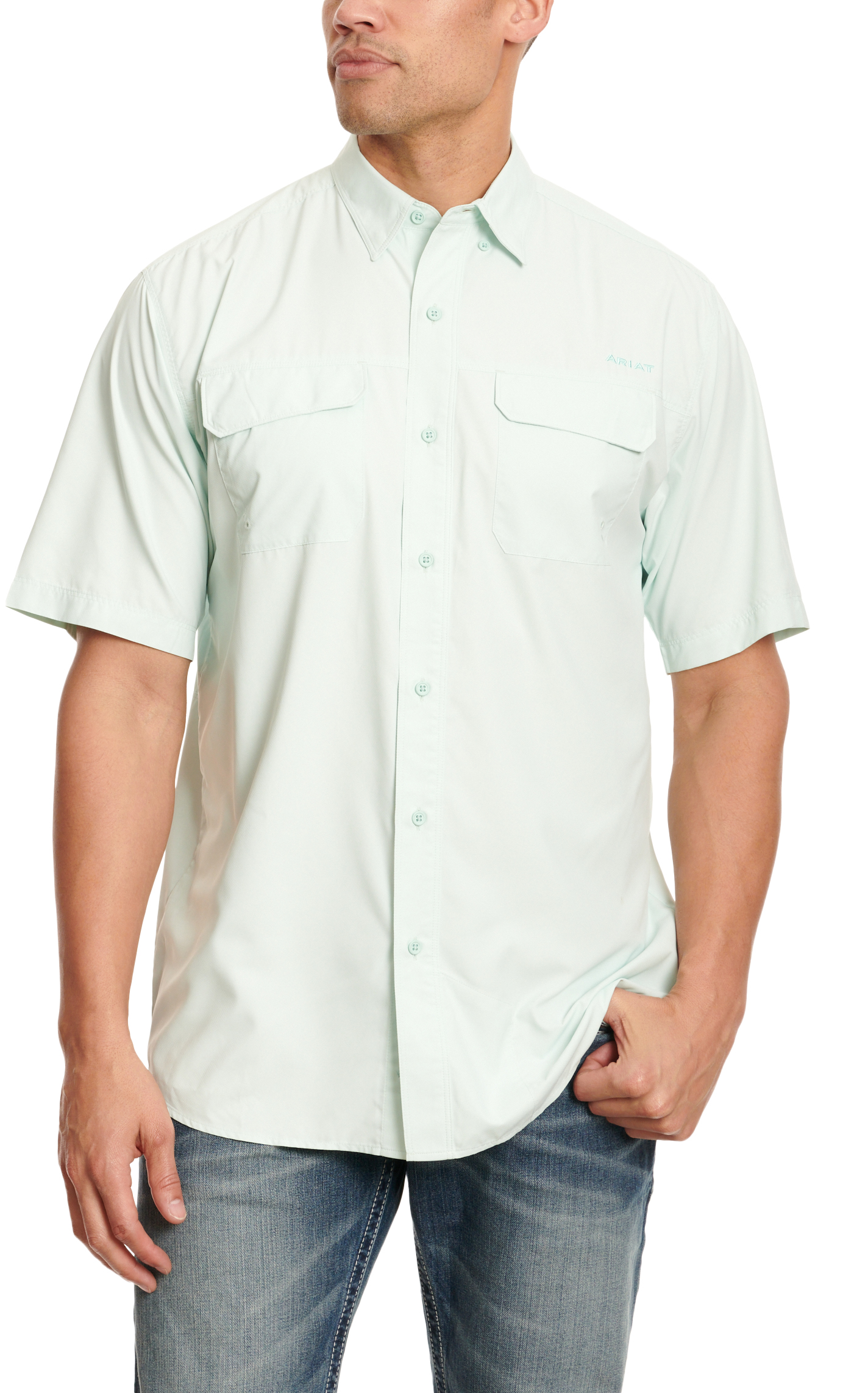 Ariat Men's VentTEK Outbound Pale Sea Green Classic Fit Short Sleeve Shirt - Image 1