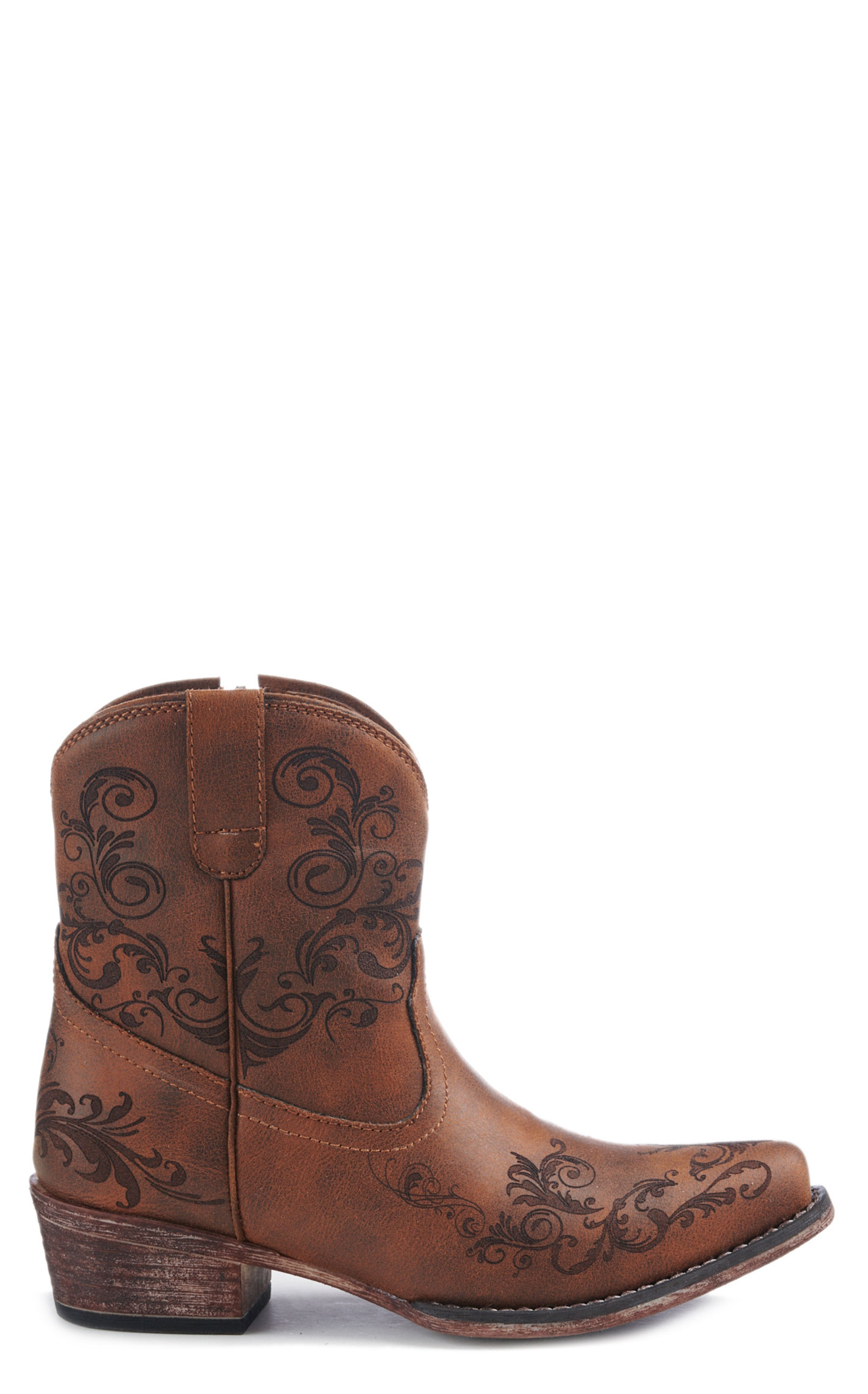 Roper Women's Tan Laser Print Snip Toe Cowboy Booties - Image 1