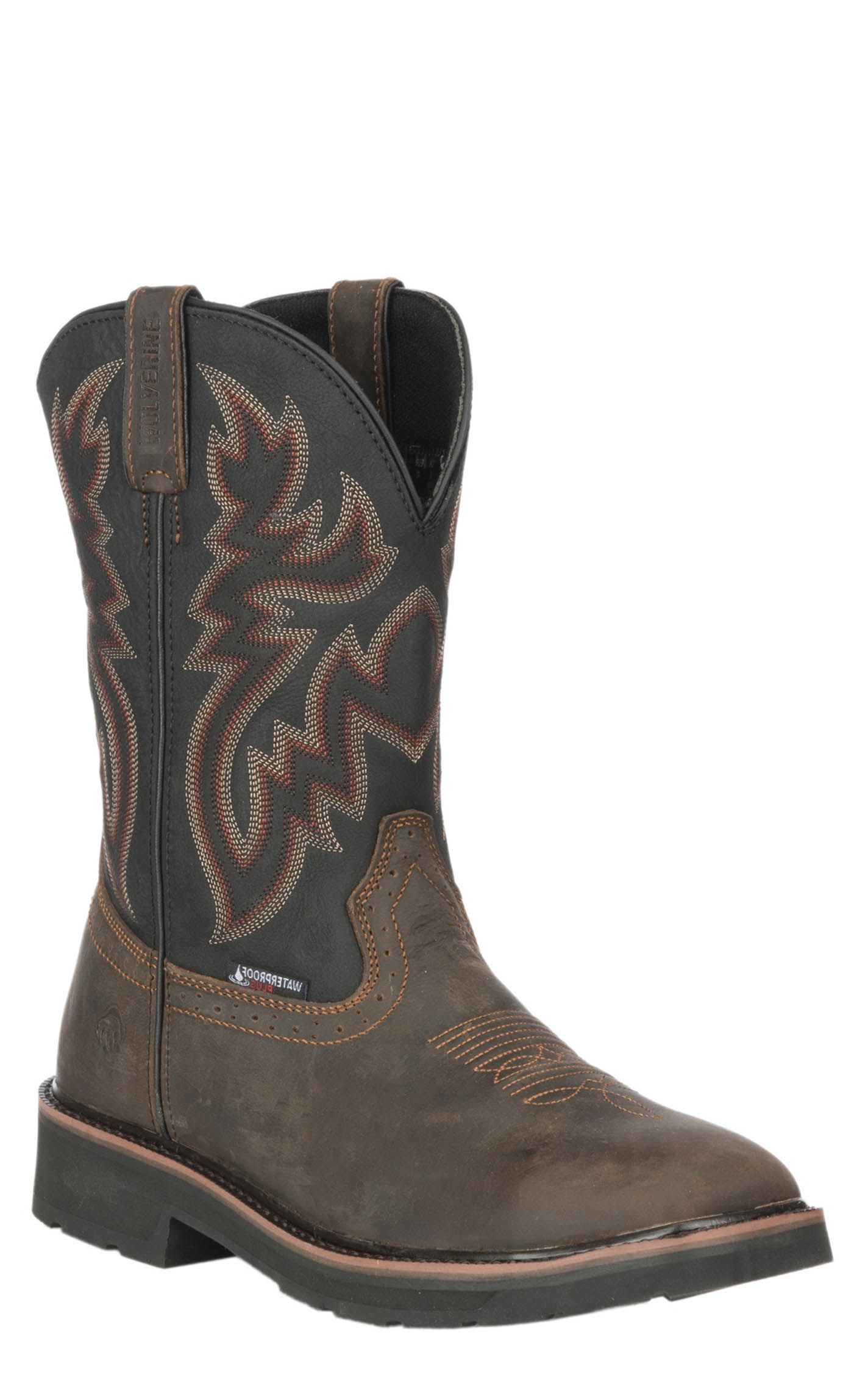 Wolverine Men's Rancher Brown and Black Waterproof Square Steel Toe Wellington Work Boot - Image 1