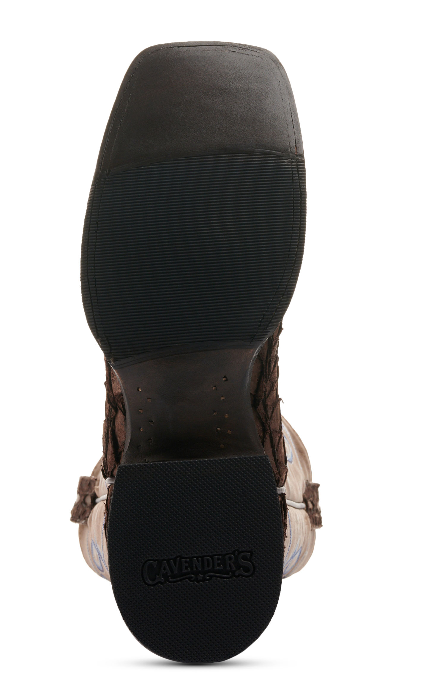 Cavender's Men's Chocolate Pirarucu and Orix Tan Cowhide Wide Square Toe Exotic Cowboy Boots - Image 1