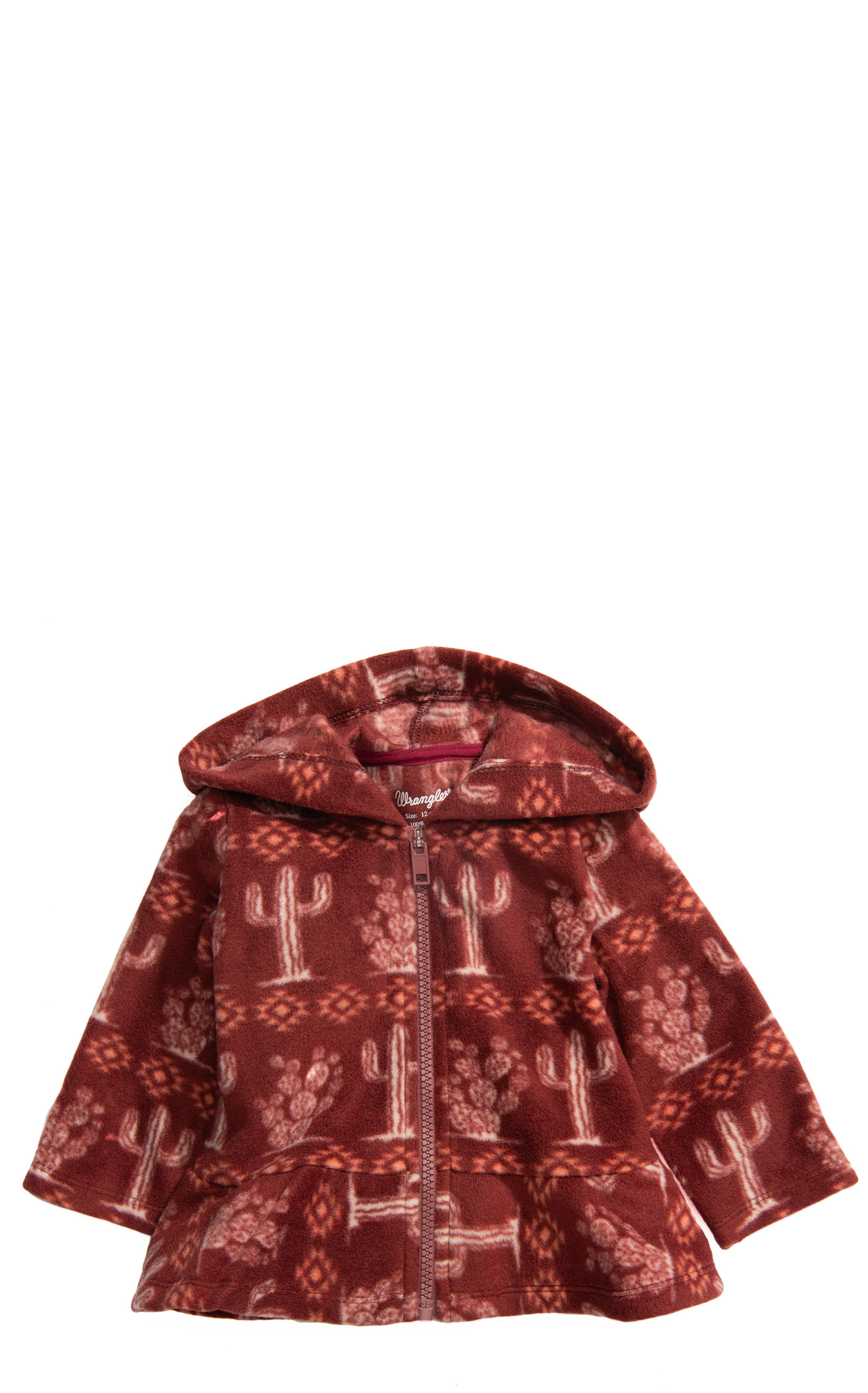 Wrangler Toddler Girl's Soft Burgundy & Cream Aztec Cactus Fleece Zip Hoodie - Image 1