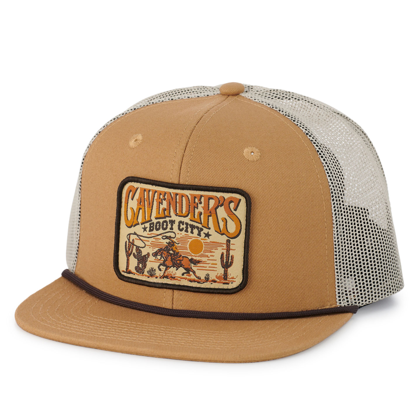 Cavender's Khaki & Latte Rectangular Desert Cowboy Logo Patch Cap - Image 1
