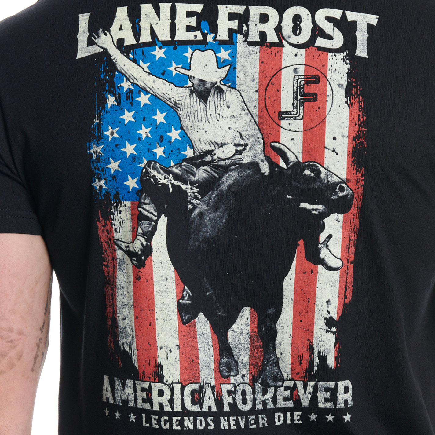 Lane Frost Men's American Legend Black Logo T-Shirt - Image 2