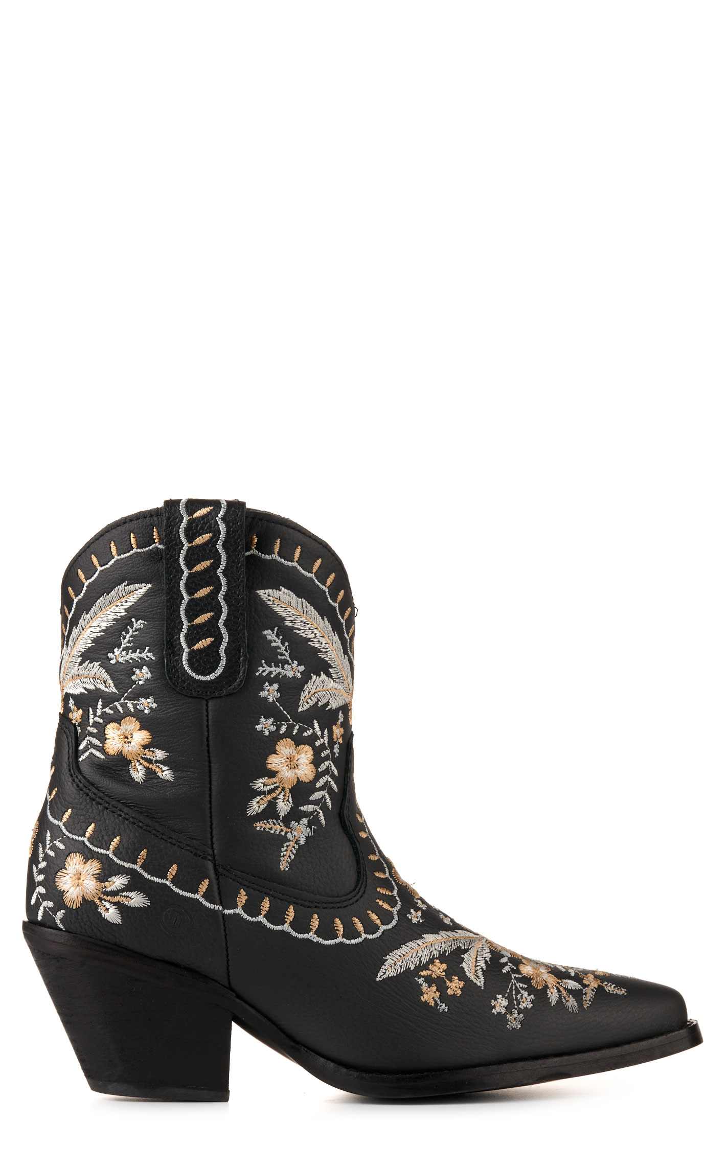 Dingo Women's Primrose Black with Floral Embroidery Snip Toe Booties - Image 1