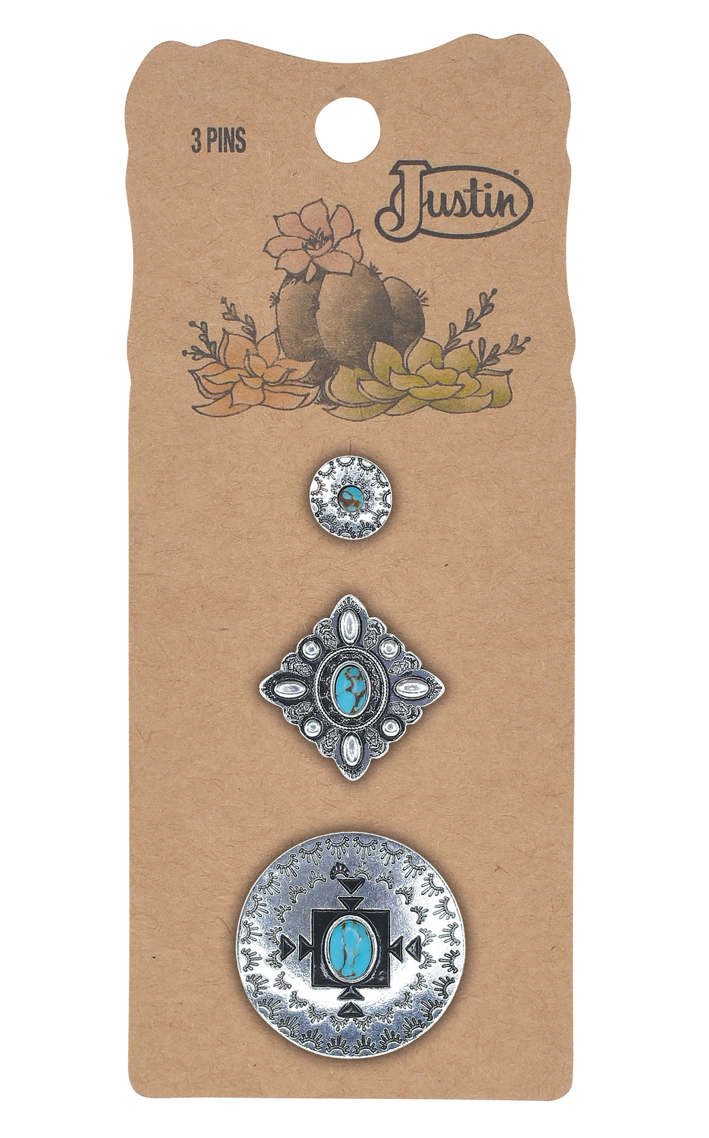 Justin Small Silver & Turquoise Triple Hat Pin Set - Image 1