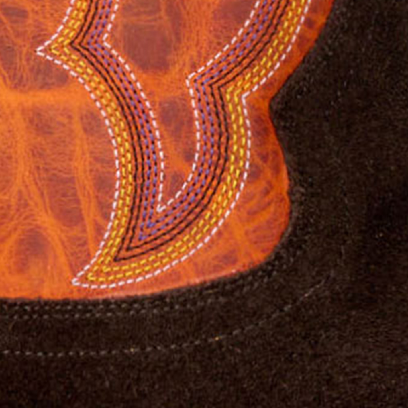 Cavender's Men's Chocolate Roughout and Orange Punchy Square Toe Cowboy Boots - Image 1