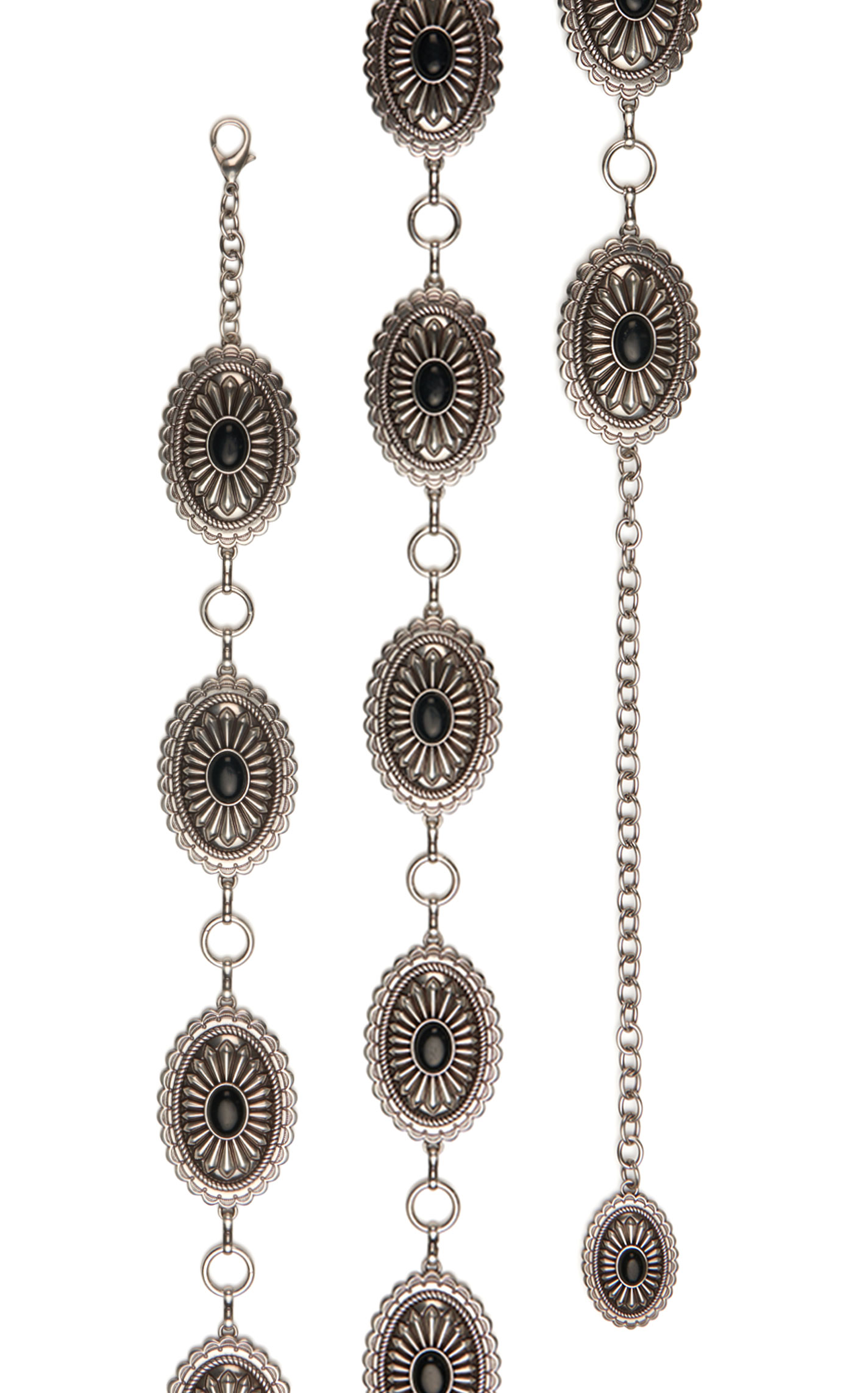Ariat Silver & Black Stone Oval Concho Chain Belt - Image 1