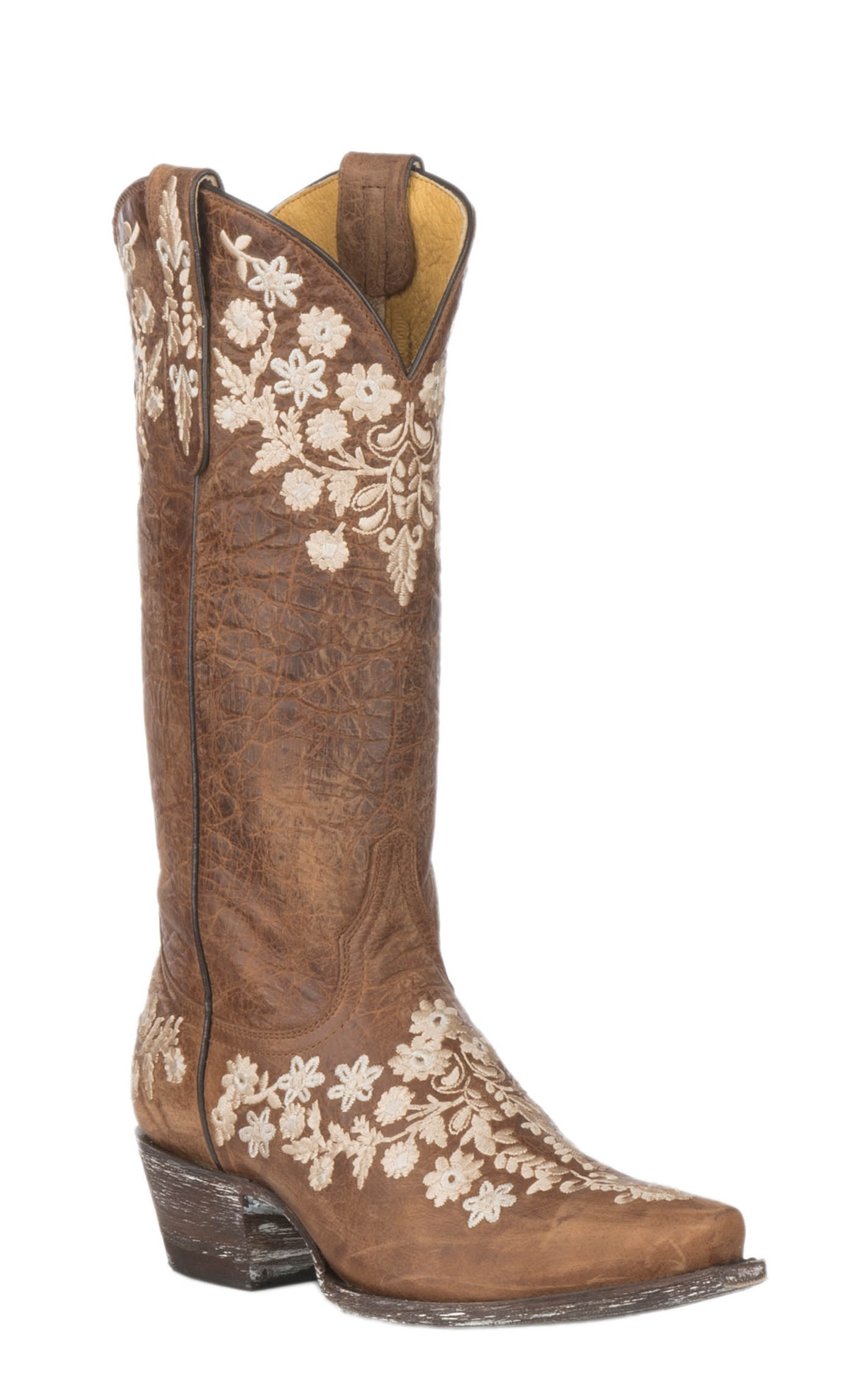 Cavender’s Women’s Chestnut Goatskin Embroidered Snip Toe Cowboy Boots - Image 1