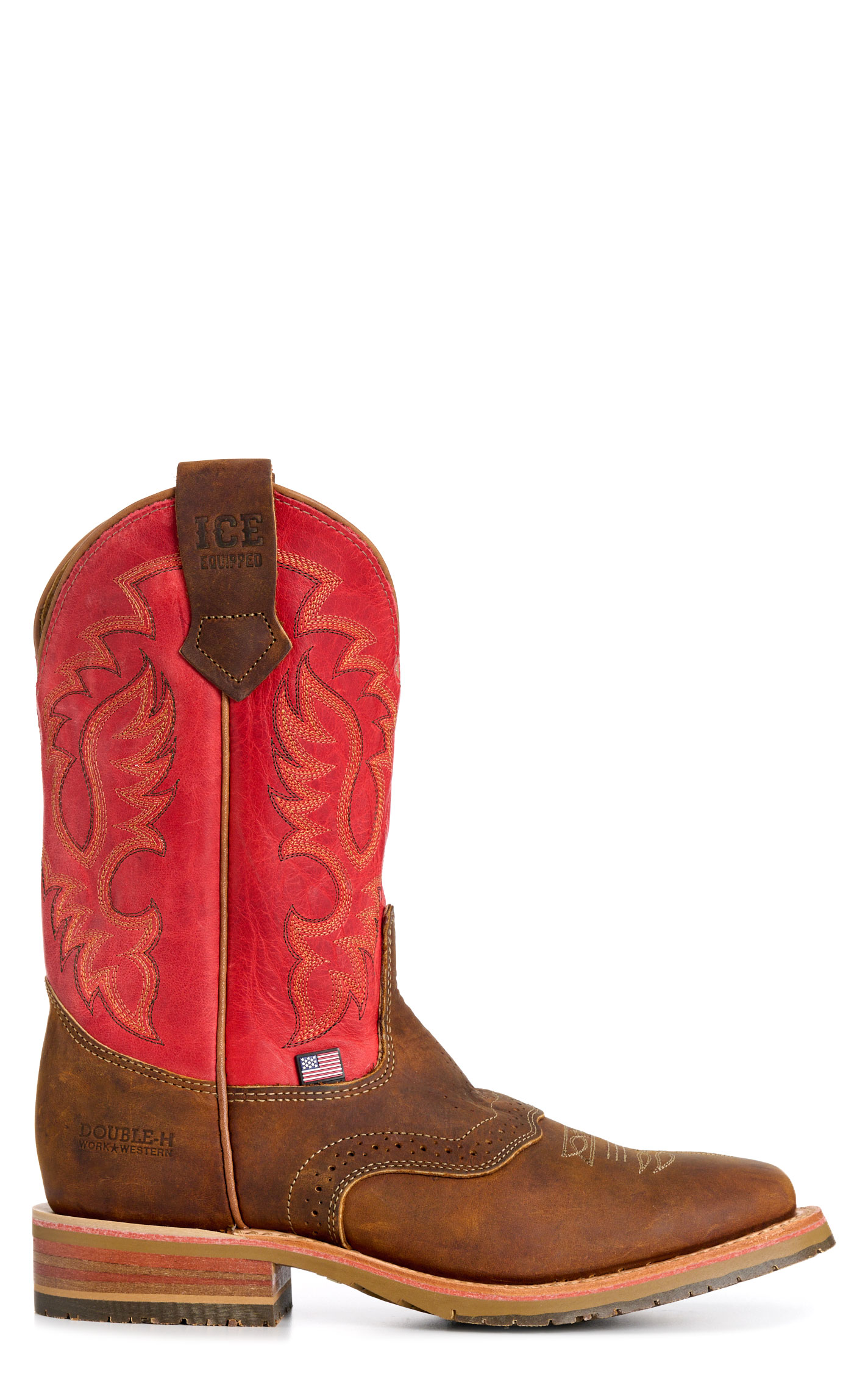 Double H Men’s Red ICE Collection Crazy Horse Leather Square Toe Cowboy Boots - Image 1