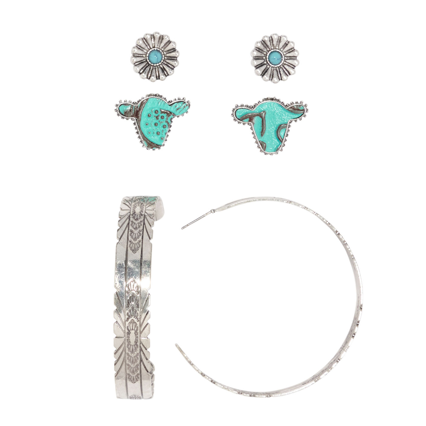 806 by Pink Panache 3 Piece Silver & Turquoise Earring Set - Image 1