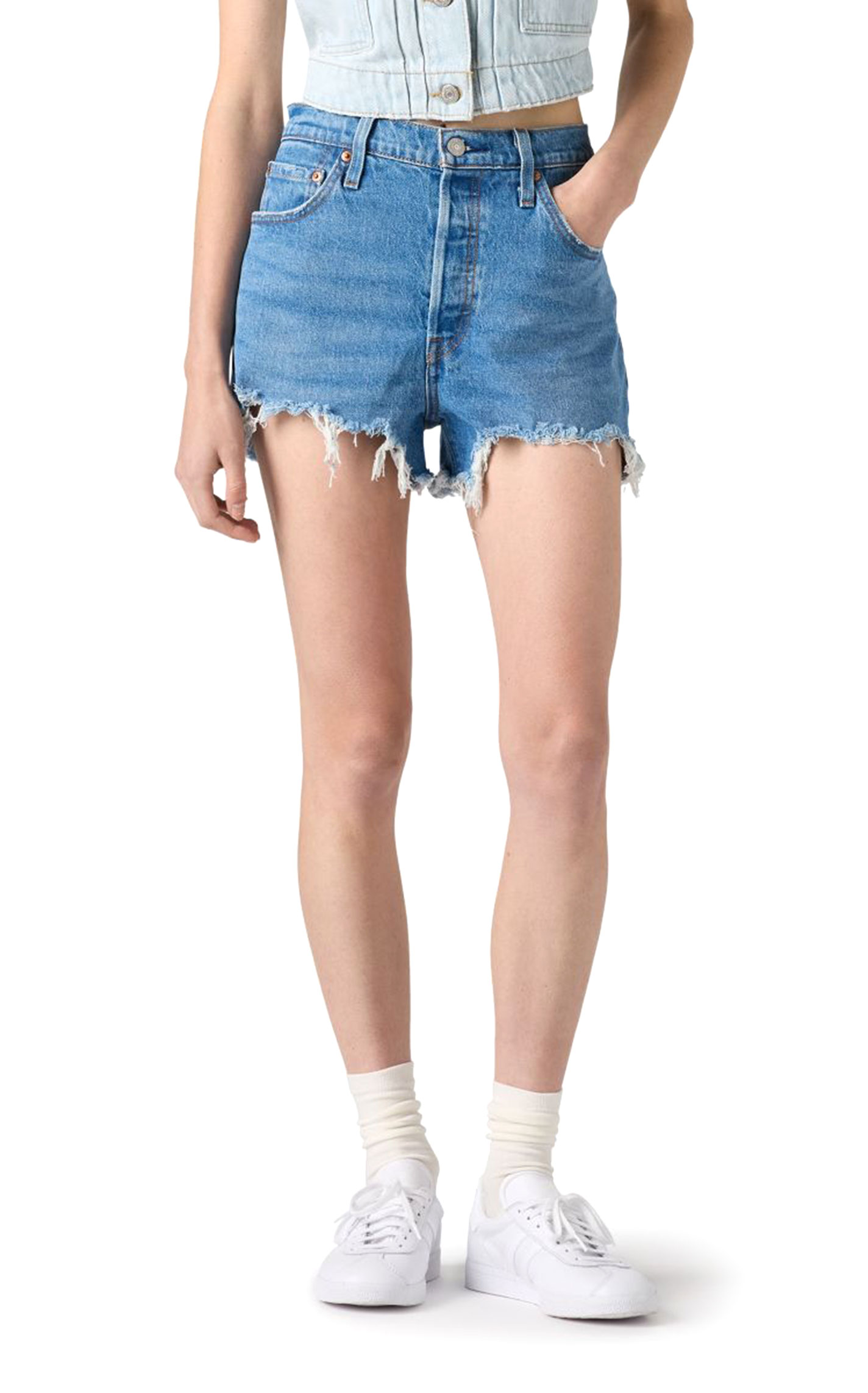 Levi's 501 Women's Medium Wash Original Jazz Distressed Shorts - Image 1