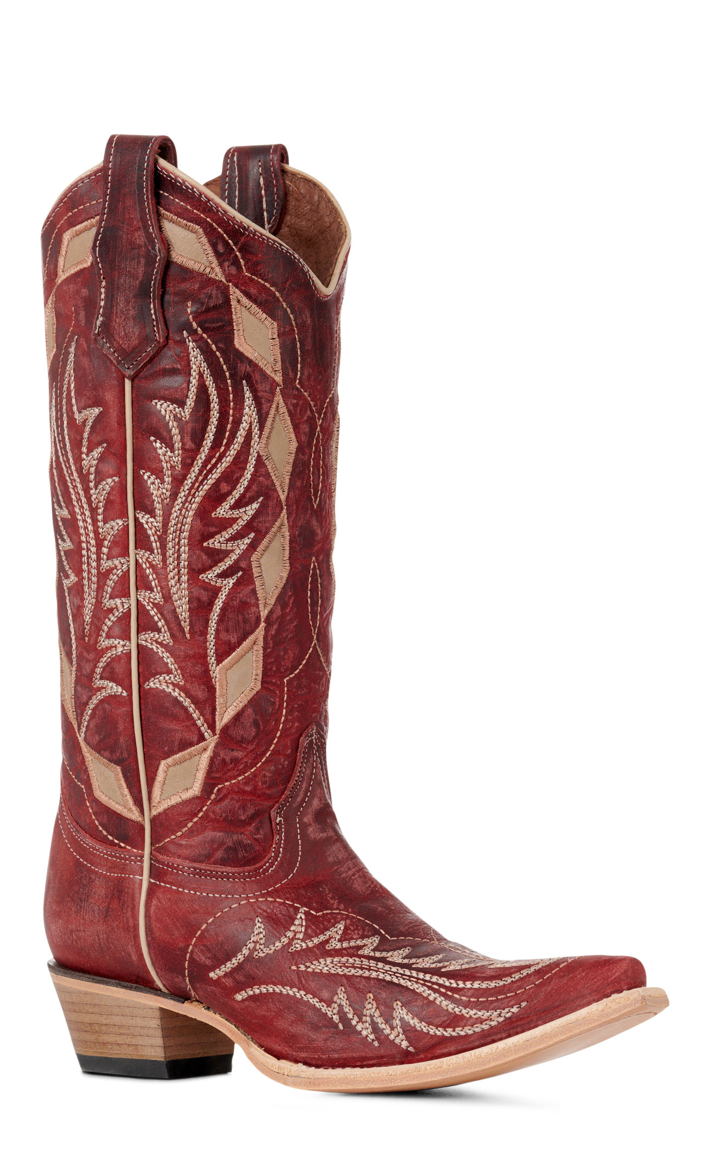 Circle G By Corral Women's Red & Sand Laser Stitched Snip Toe Cowboy Boots - Image 1