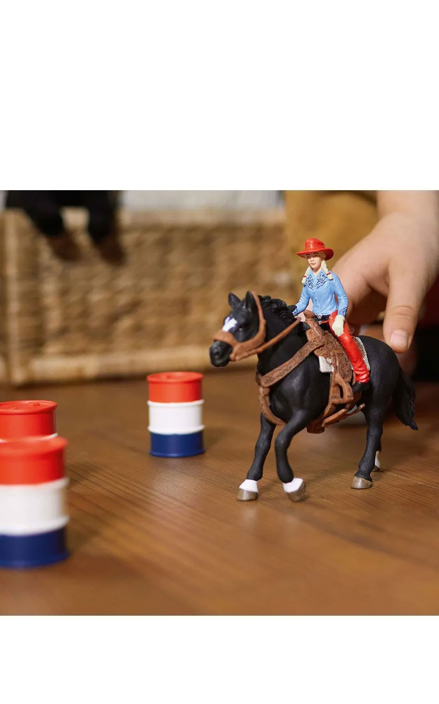 Schleich Farm World Cowgirl Barrel Racing Fun Toy Set - Image 2
