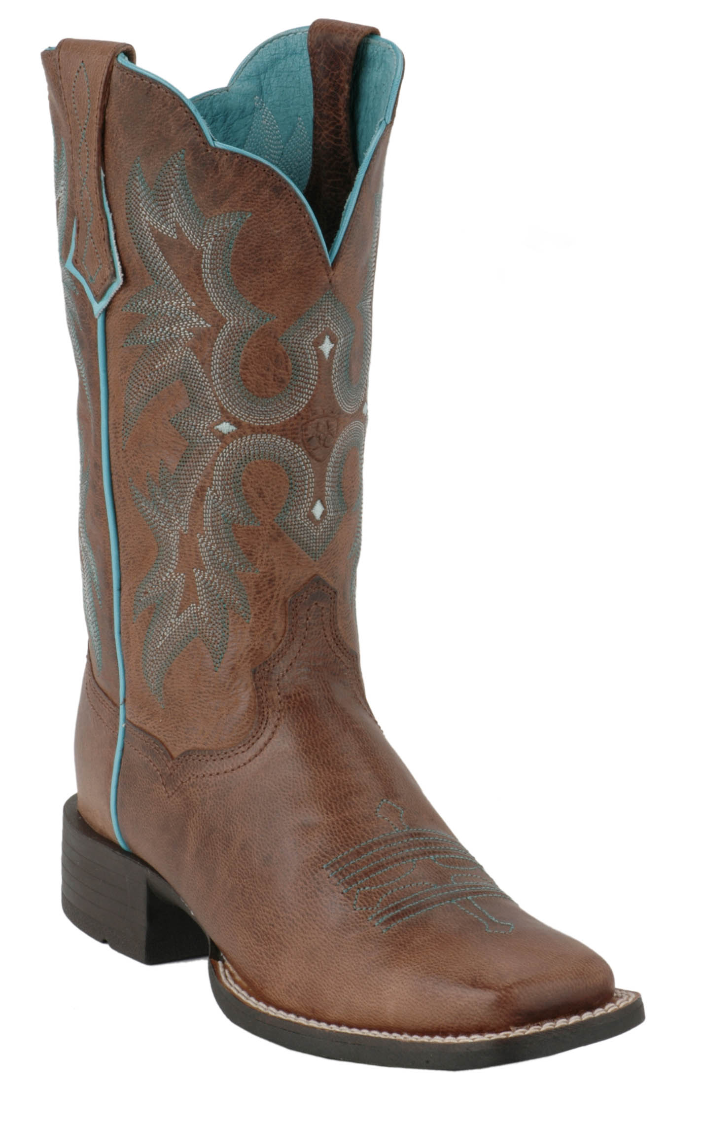 Ariat Women's Tombstone Sassy Brown with Turquoise Stitch Double Welt Wide Square Toe Boot - Image 1